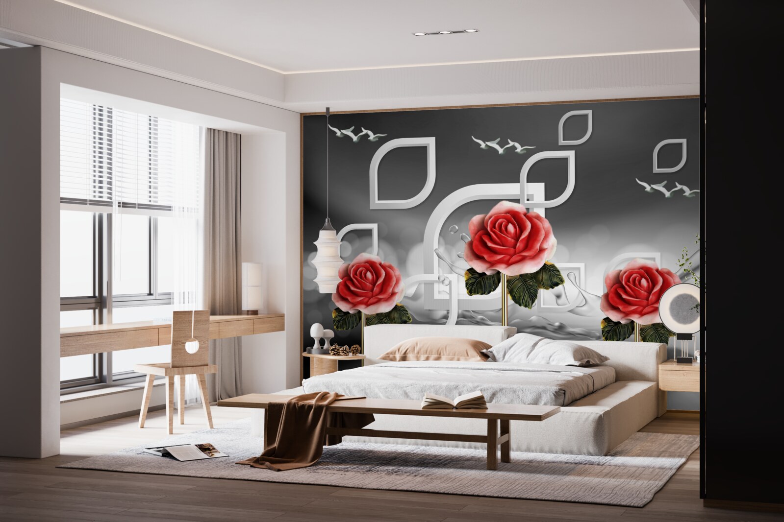 Fototapet trandafiri scarlet grațioase sclipesc pe un fundal abstract