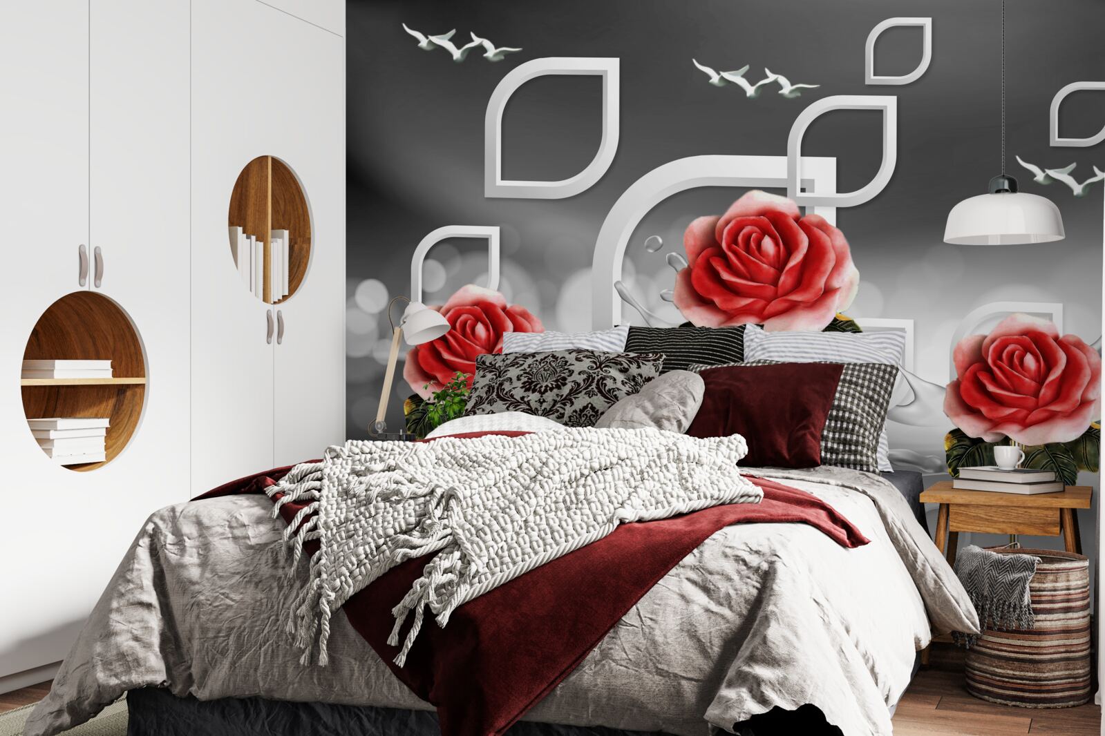 Fototapet trandafiri scarlet grațioase sclipesc pe un fundal abstract