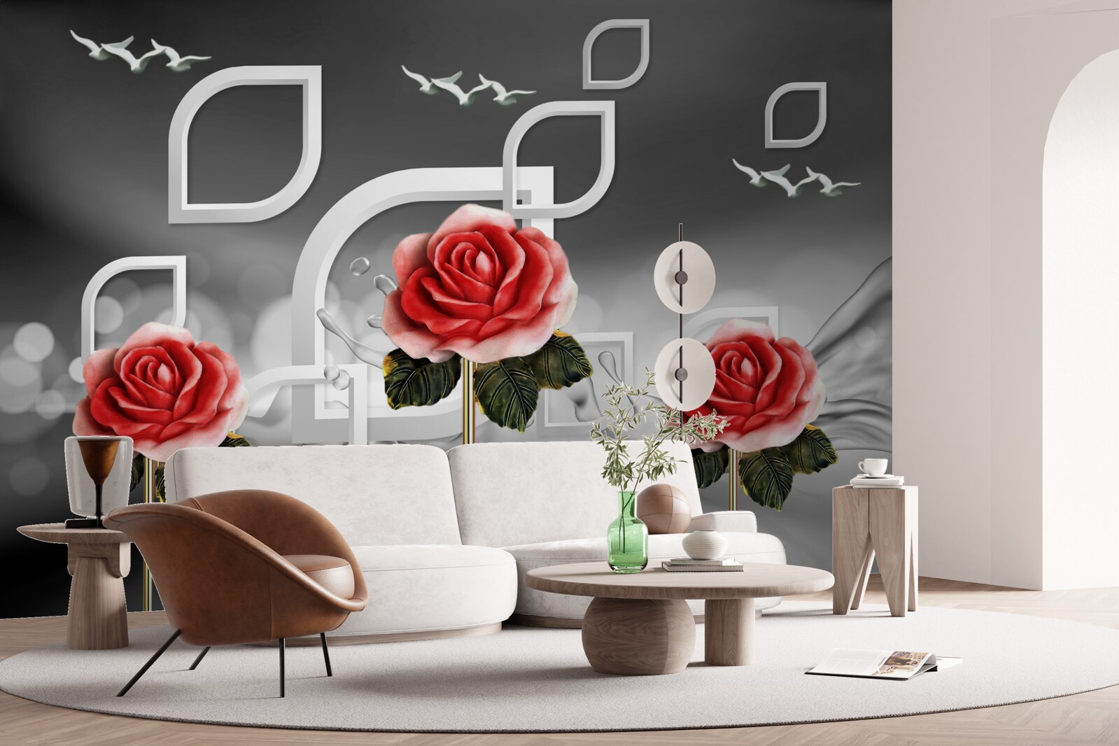 Fototapet trandafiri scarlet grațioase sclipesc pe un fundal abstract