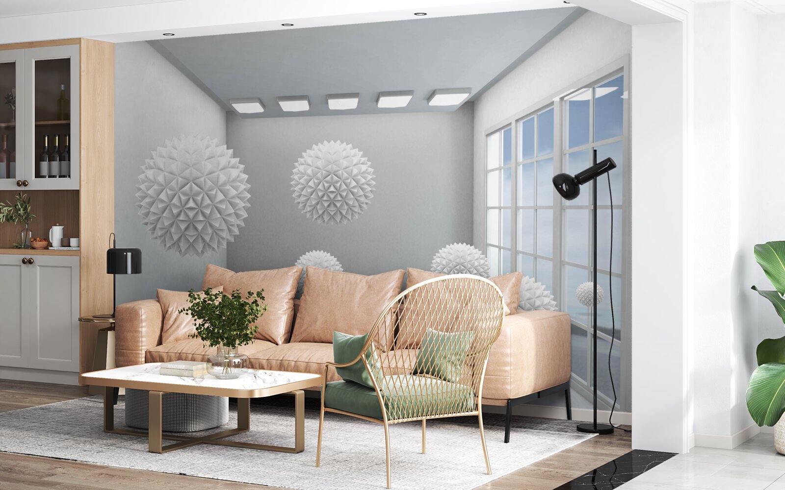 Fototapet bile albe ascuțite într-o cameră luminoasă