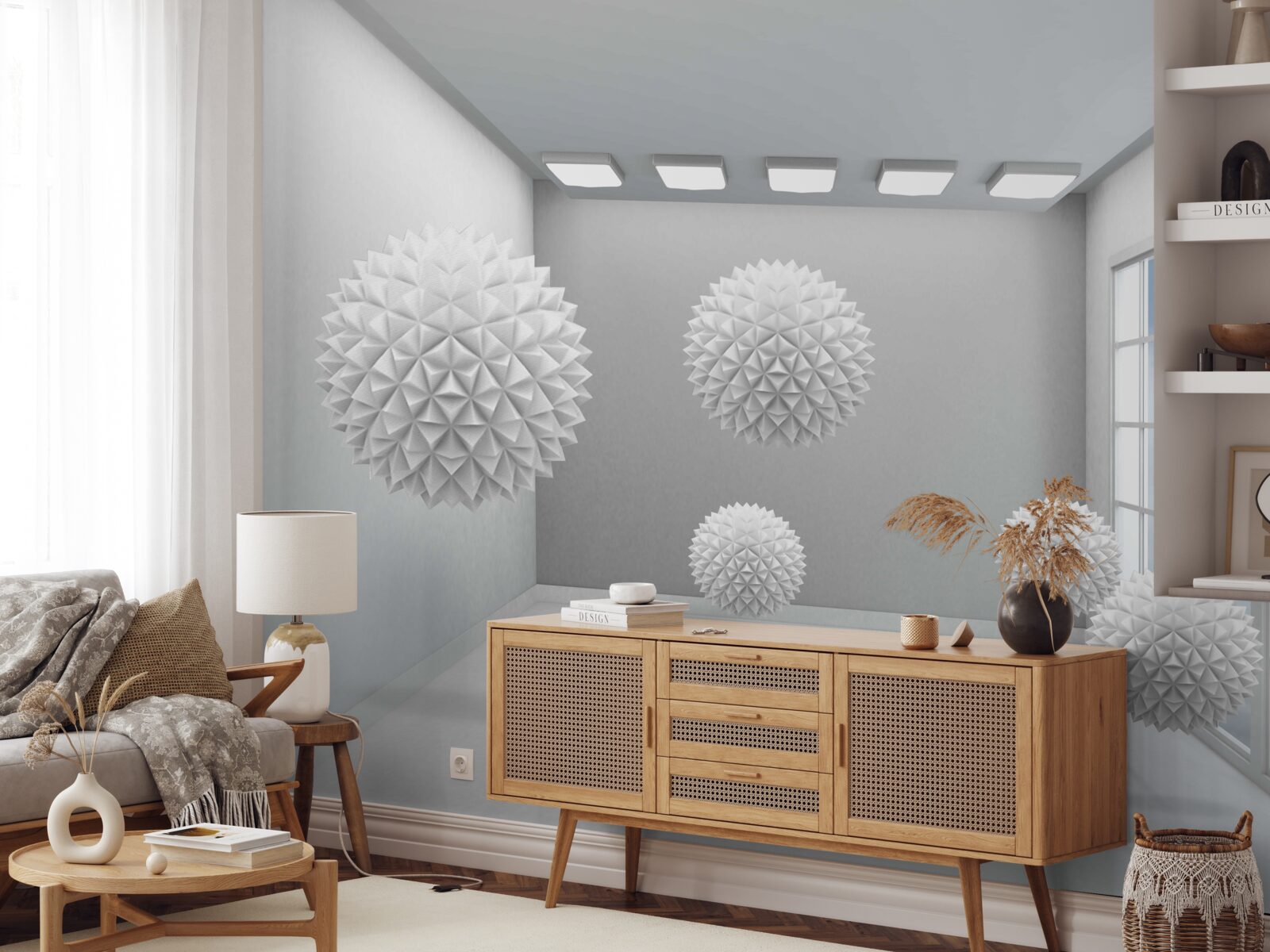 Fototapet bile albe ascuțite într-o cameră luminoasă