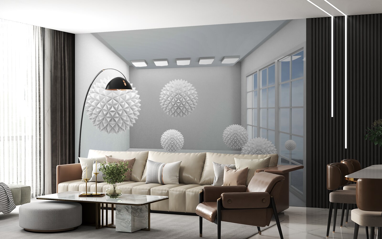 Fototapet bile albe ascuțite într-o cameră luminoasă