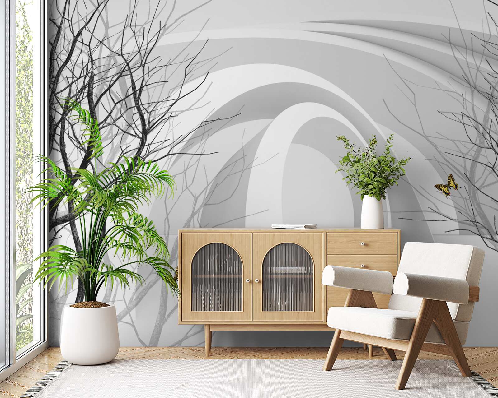 Fototapet arcuri futuriste și copaci expuși