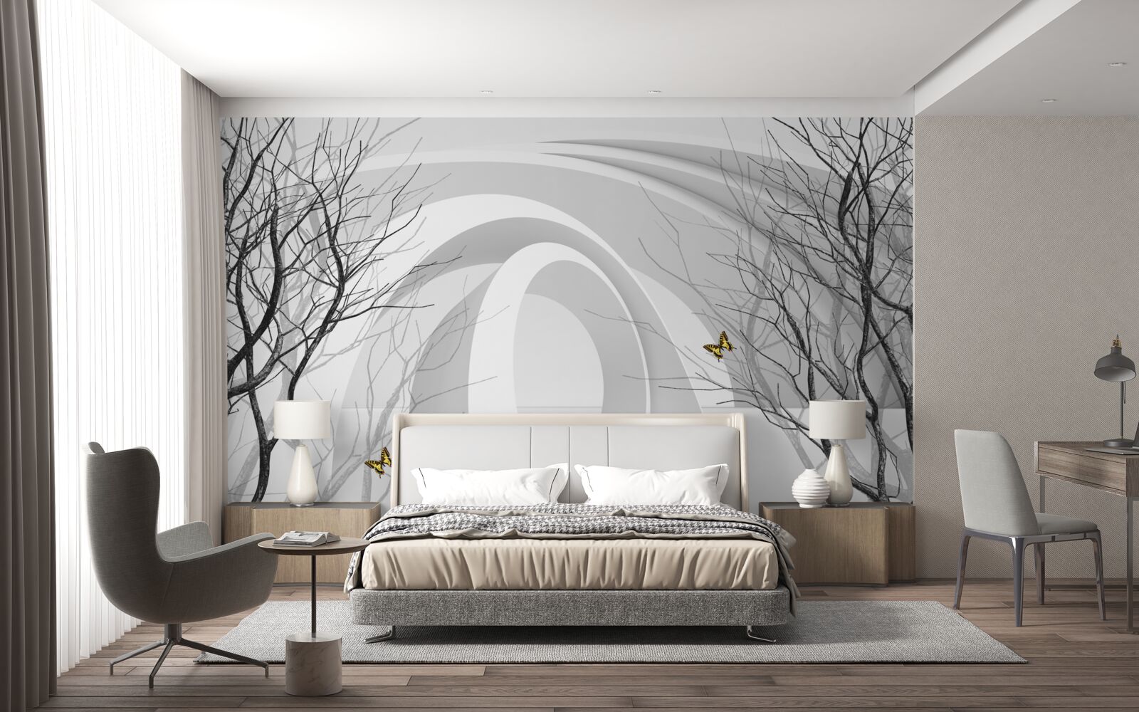 Fototapet arcuri futuriste și copaci expuși