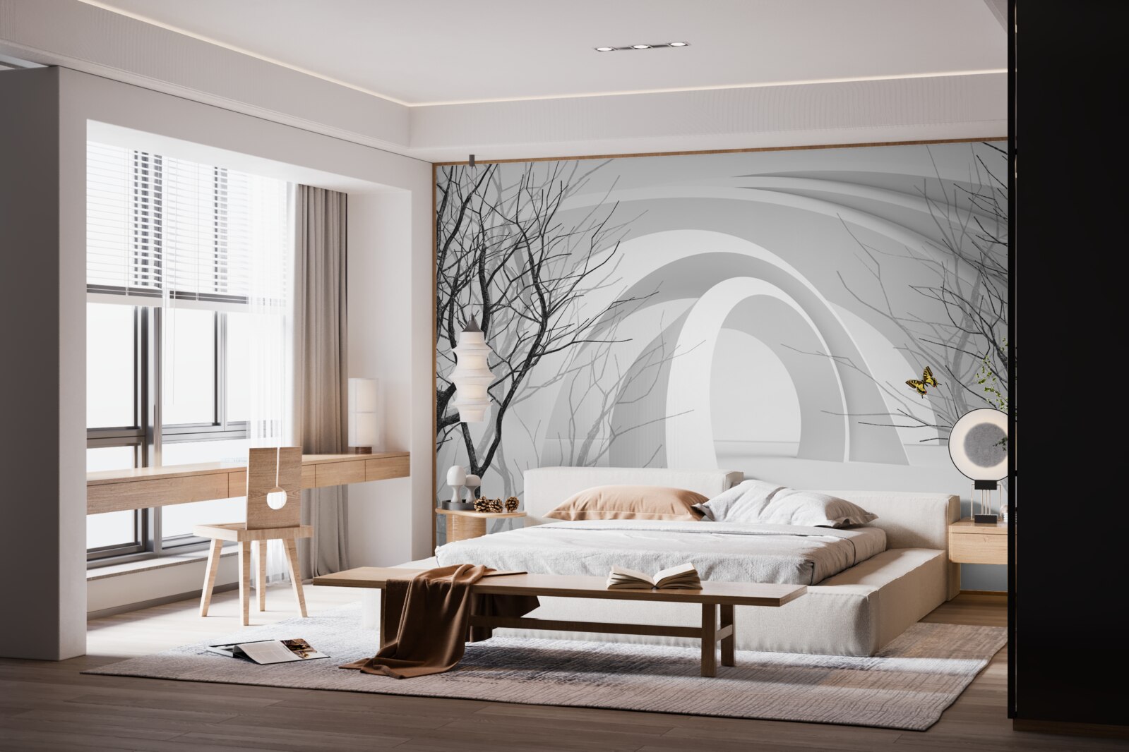 Fototapet arcuri futuriste și copaci expuși