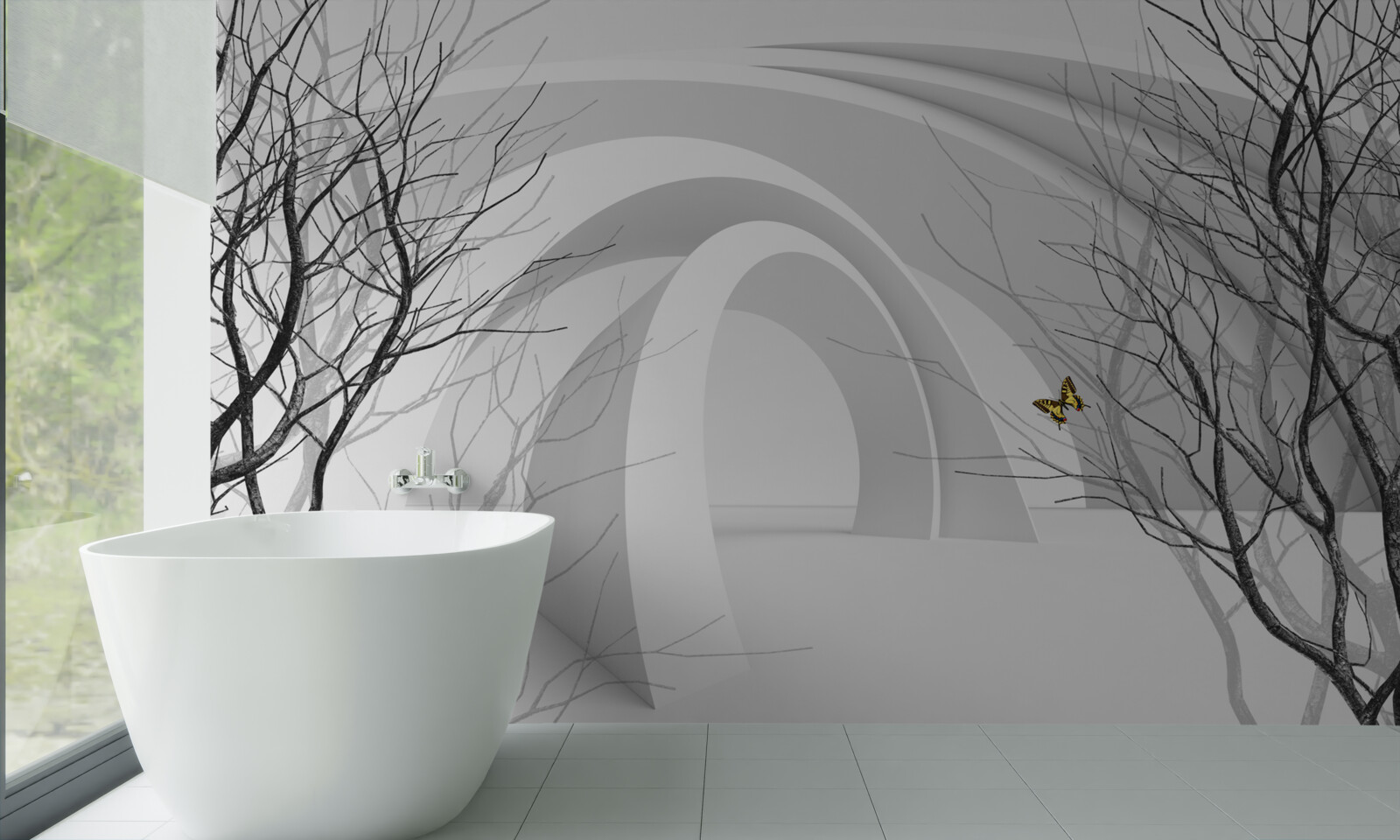 Fototapet arcuri futuriste și copaci expuși