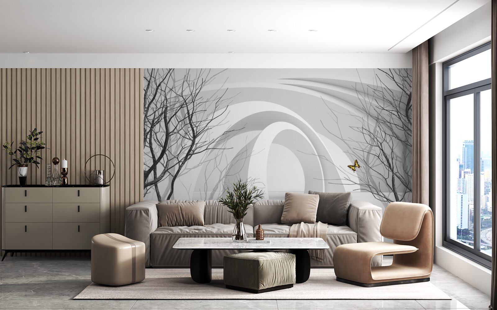 Fototapet arcuri futuriste și copaci expuși