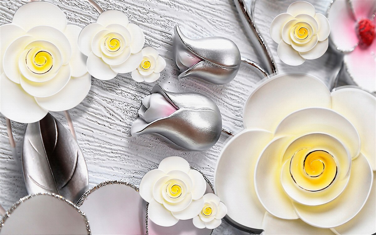 Fototapet flori din porțelan alb cu centru galben