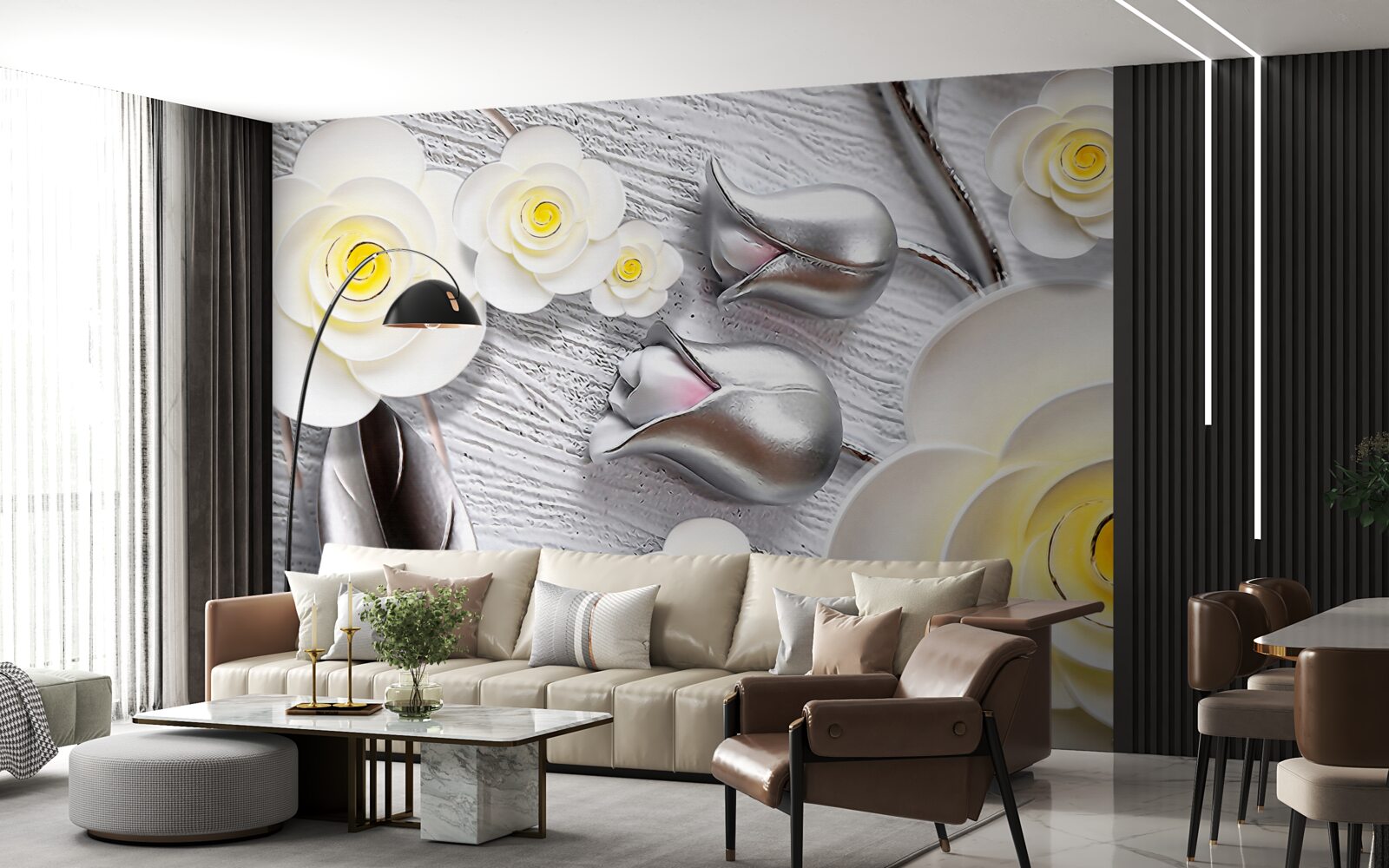 Fototapet flori din porțelan alb cu centru galben