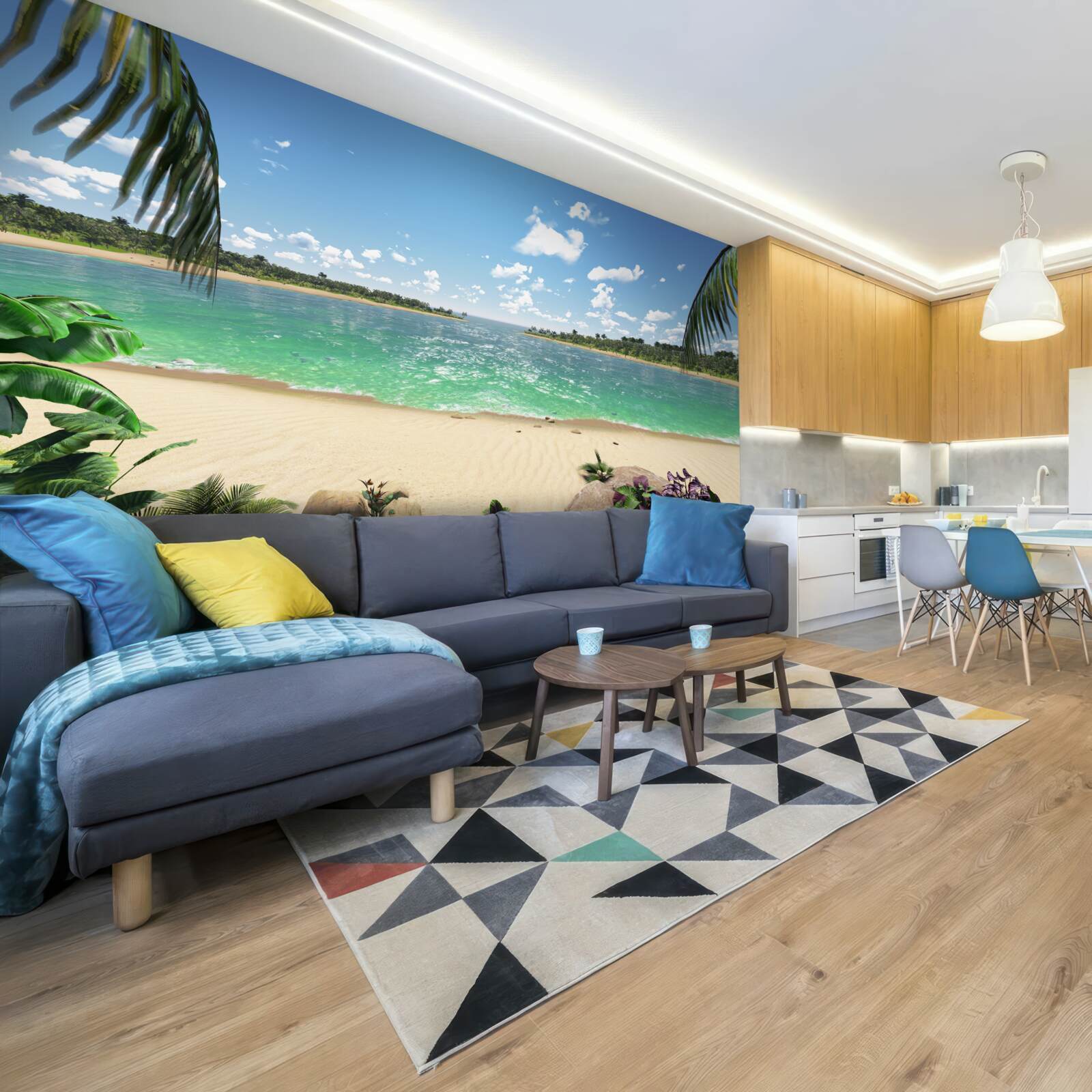 Fototapet plaja cu nisip auriu de pe coasta turcoaz