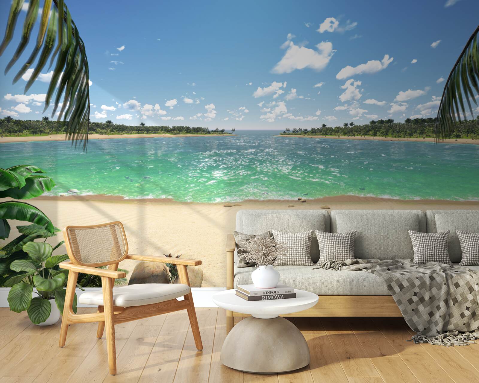 Fototapet plaja cu nisip auriu de pe coasta turcoaz