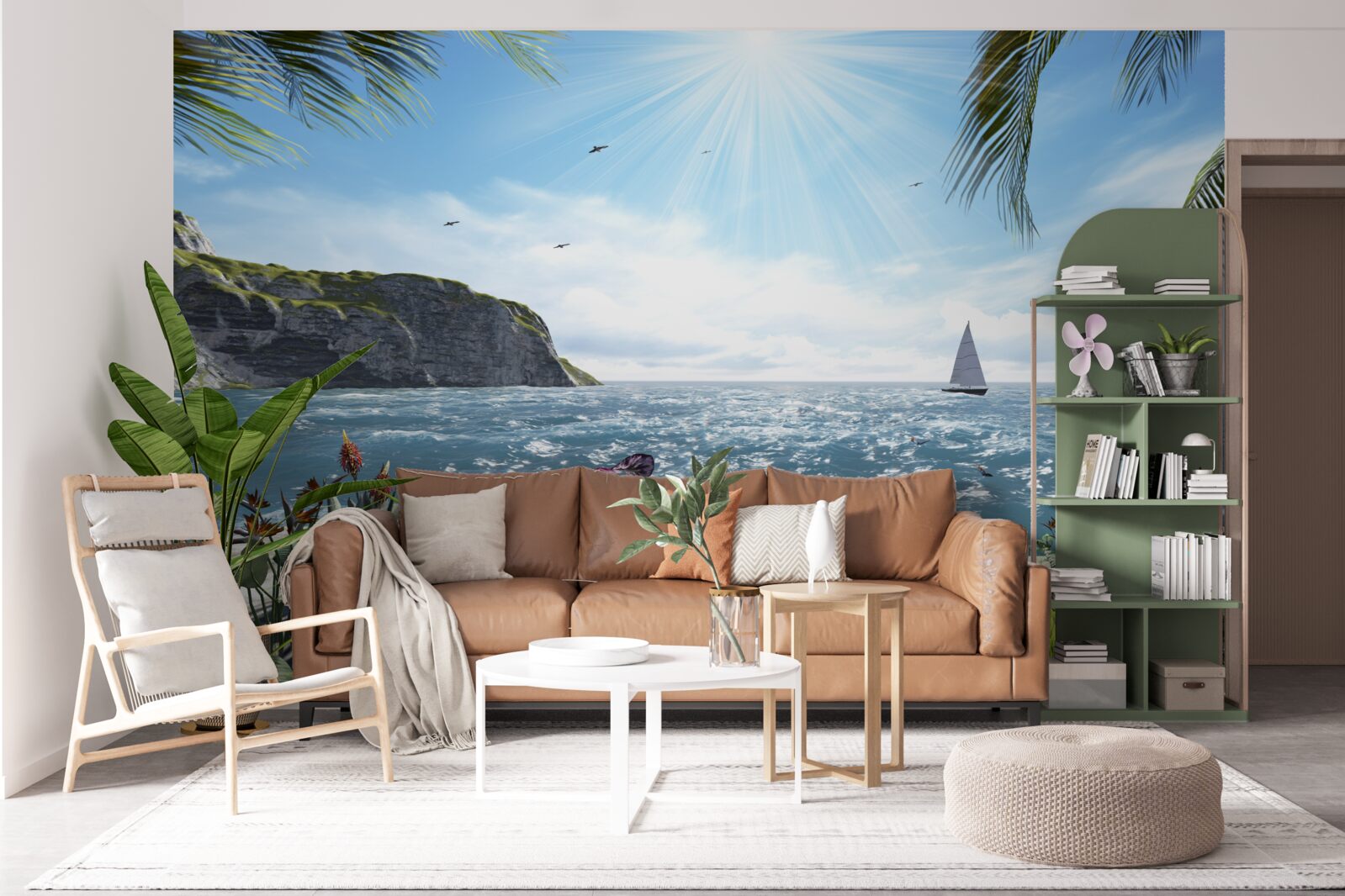 Fototapet razele de lumină luminează suprafața mării