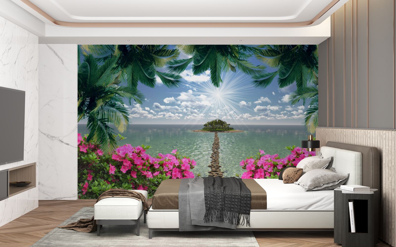 Fototapet cărare de piatră care duce la o insulă în ocean