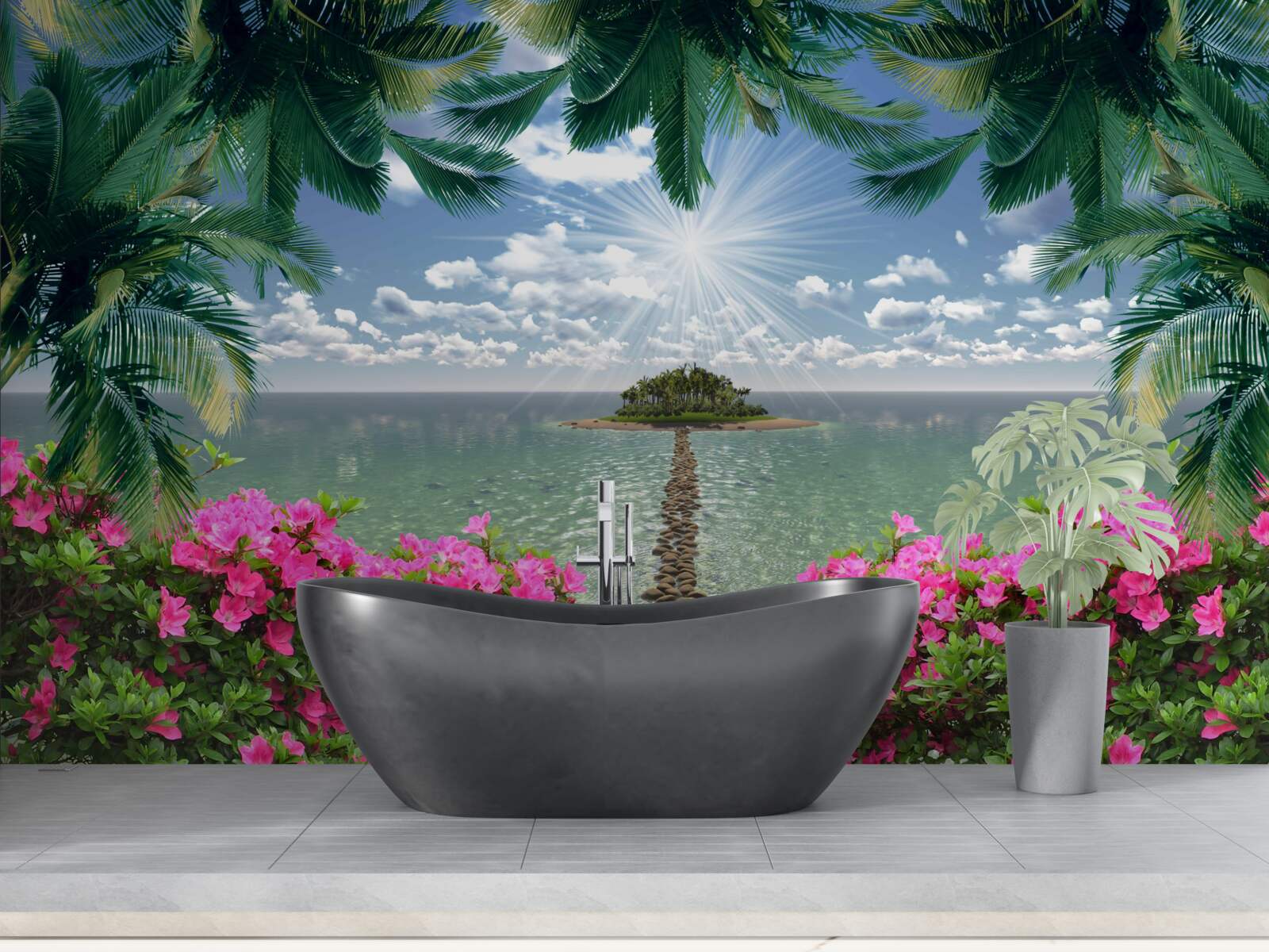 Fototapet cărare de piatră care duce la o insulă în ocean