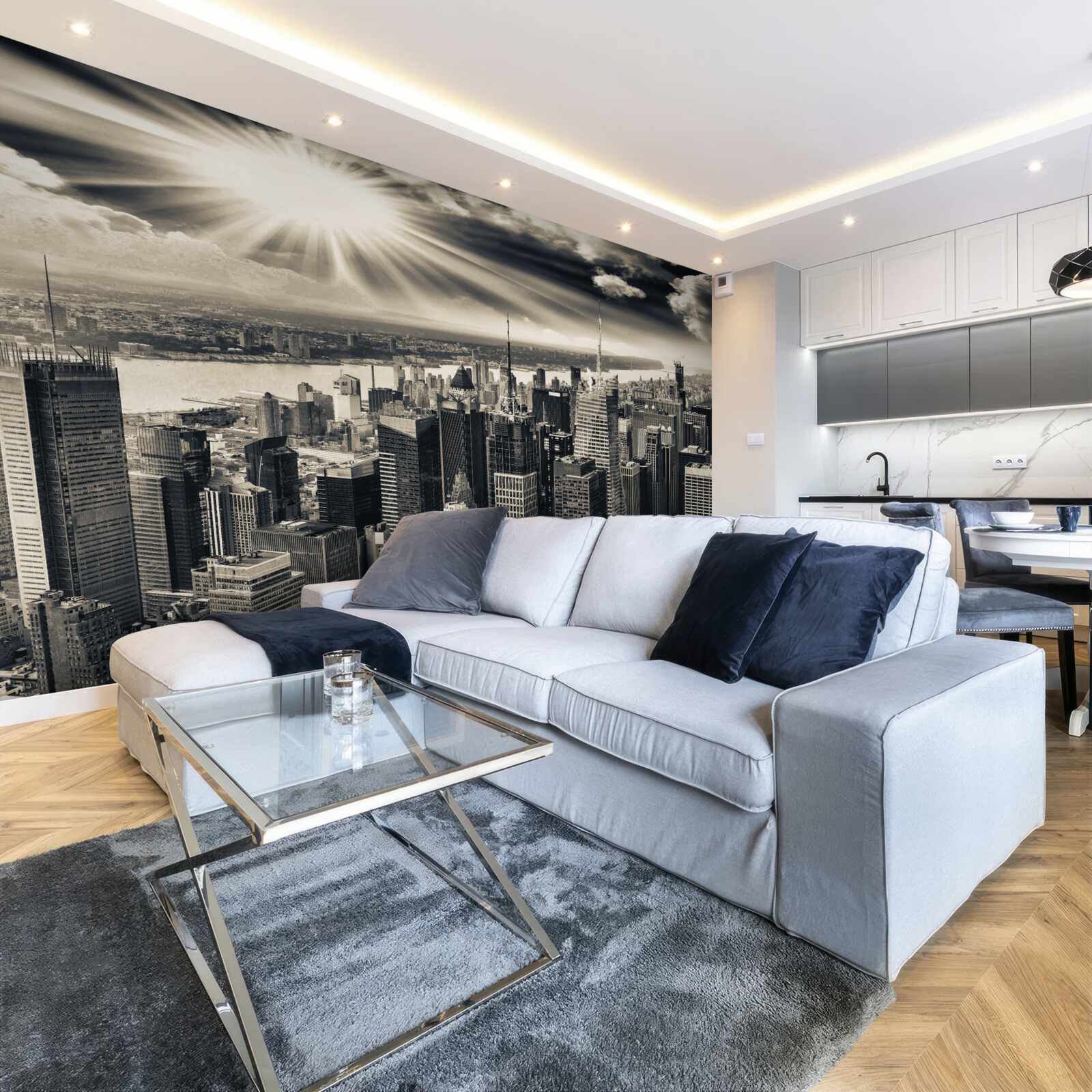 Fototapet Soarele strălucitor umple metropola cu tonuri sepia