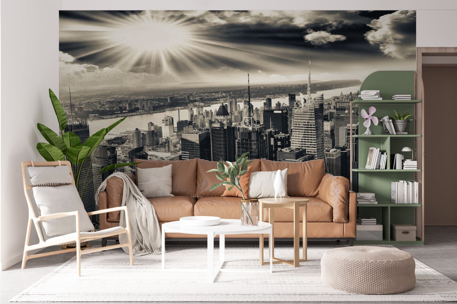 Fototapet Soarele strălucitor umple metropola cu tonuri sepia