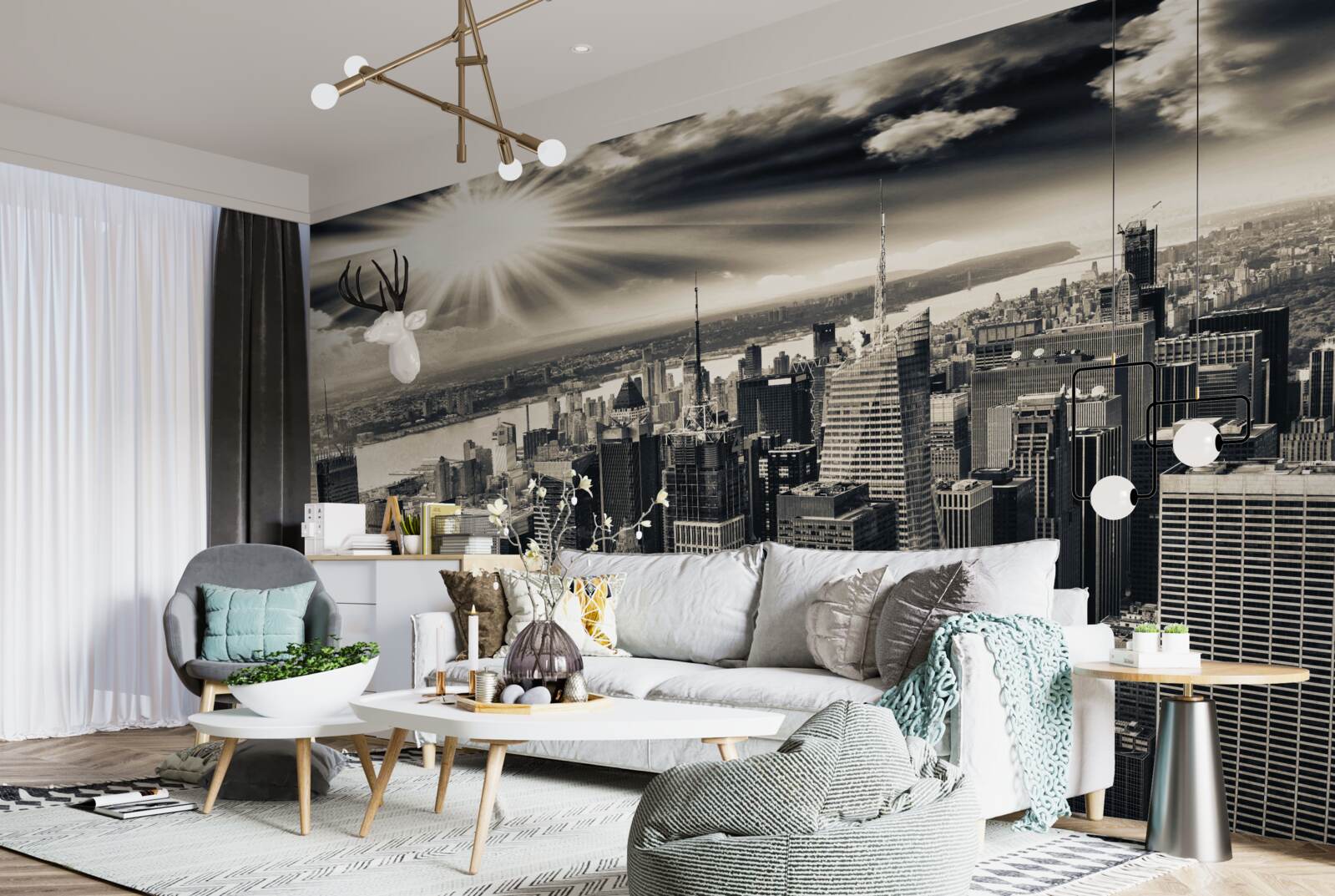 Fototapet Soarele strălucitor umple metropola cu tonuri sepia