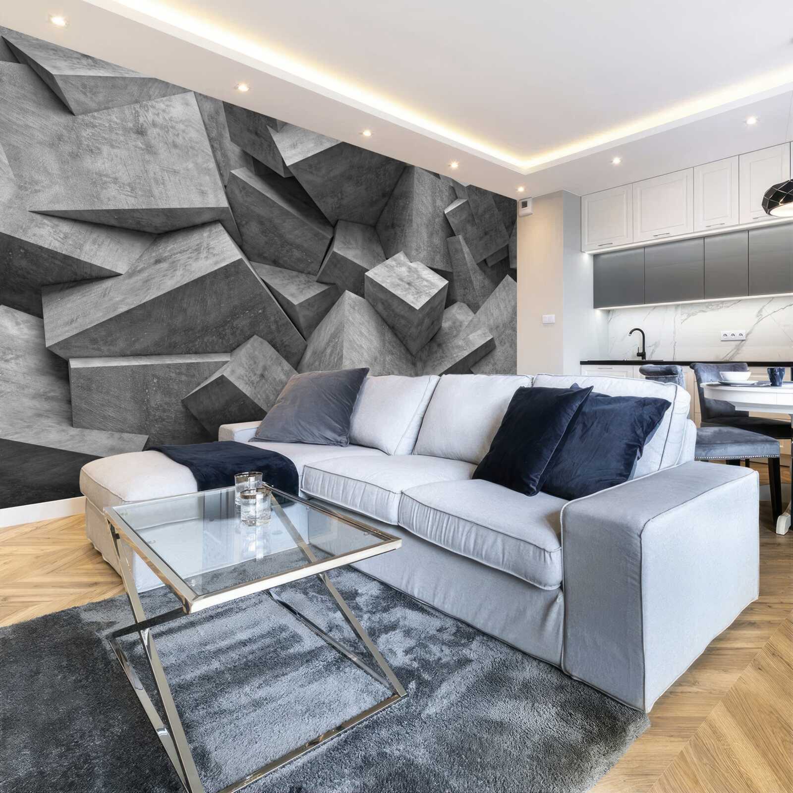 Fototapet forme geometrice tridimensionale în gri