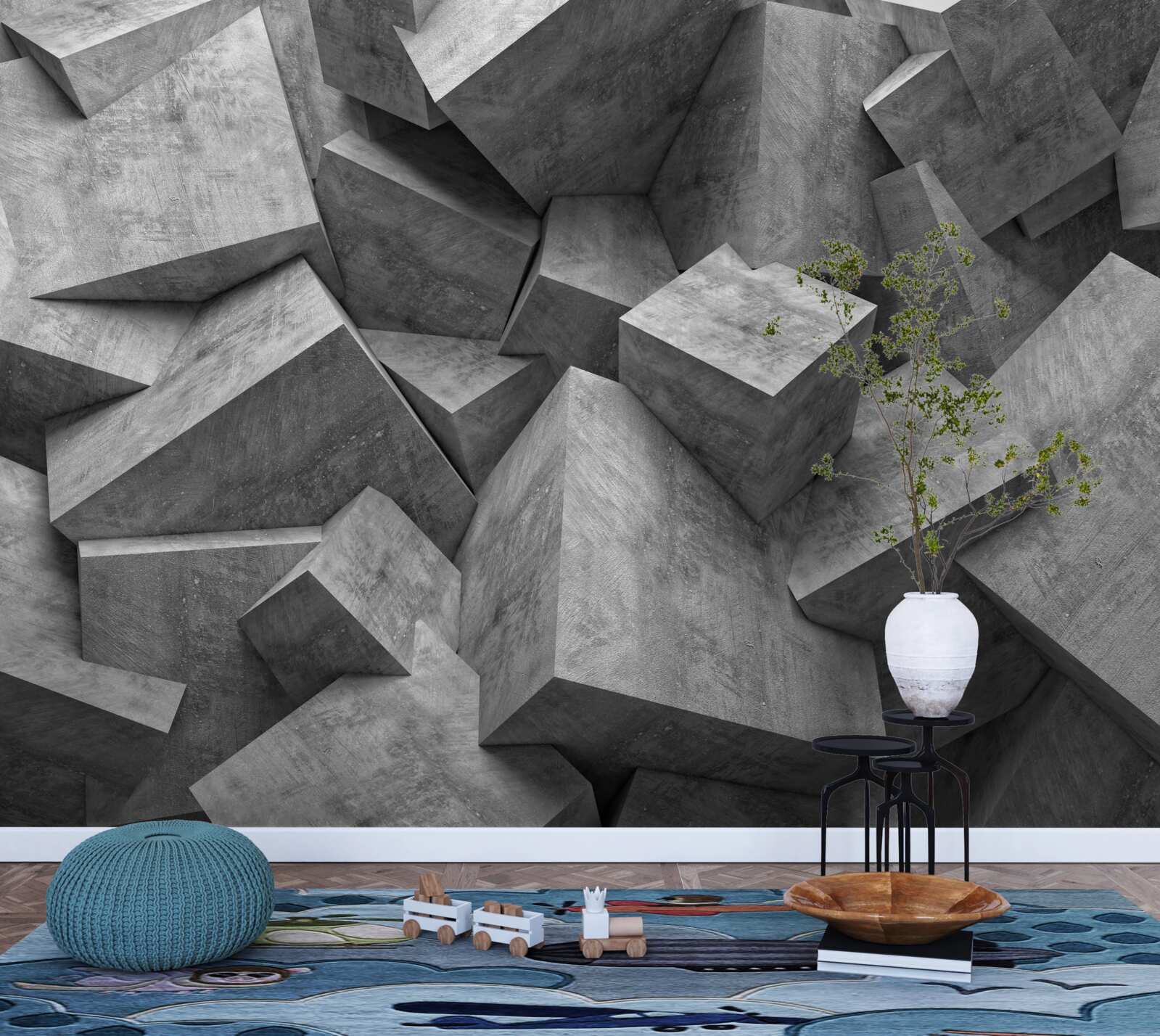 Fototapet forme geometrice tridimensionale în gri