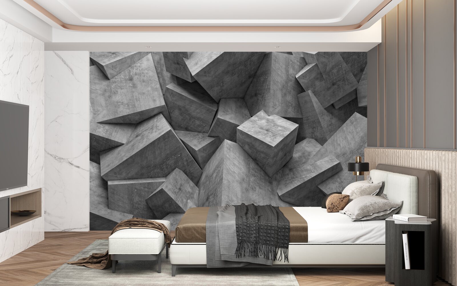 Fototapet forme geometrice tridimensionale în gri