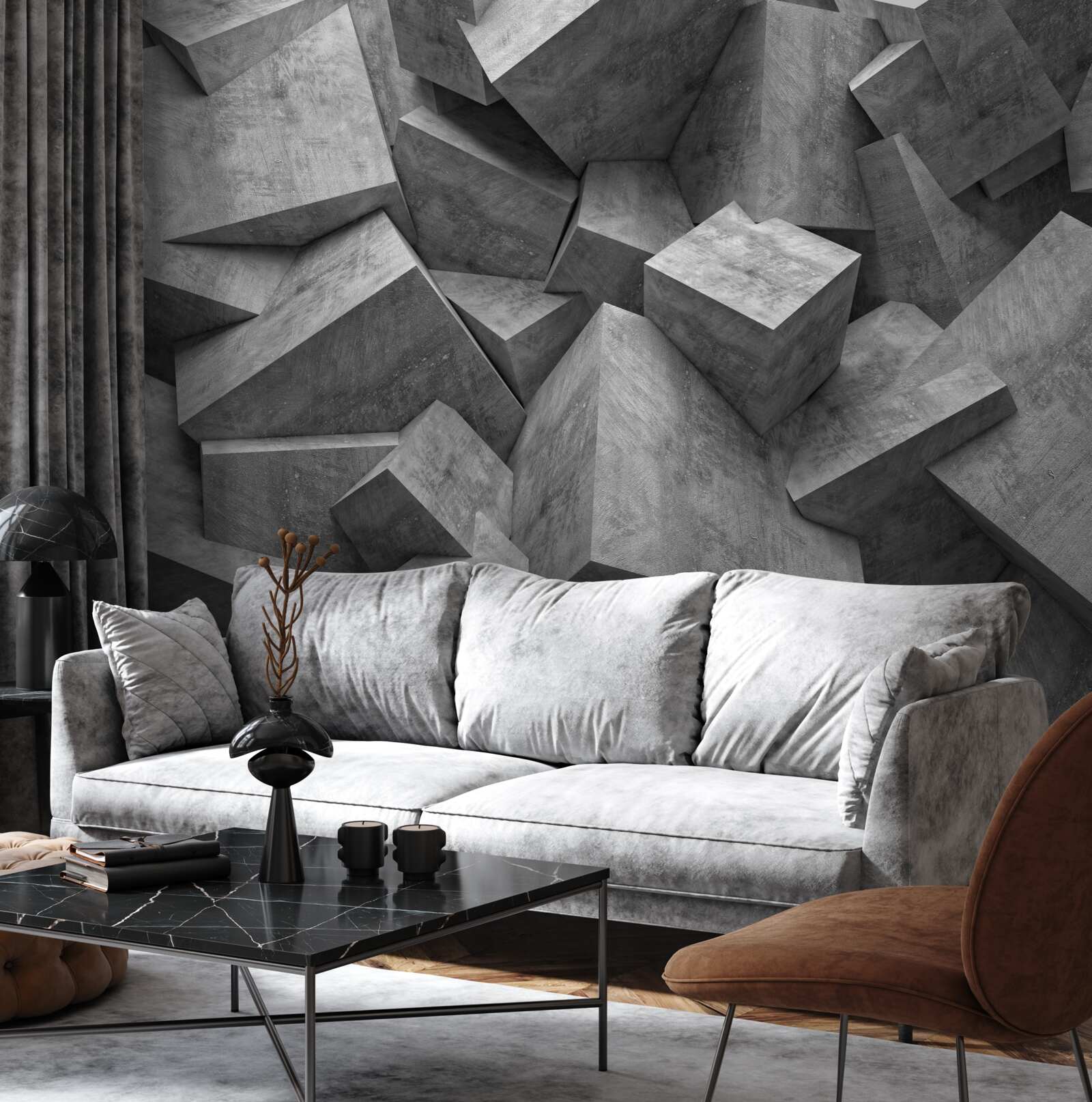 Fototapet forme geometrice tridimensionale în gri