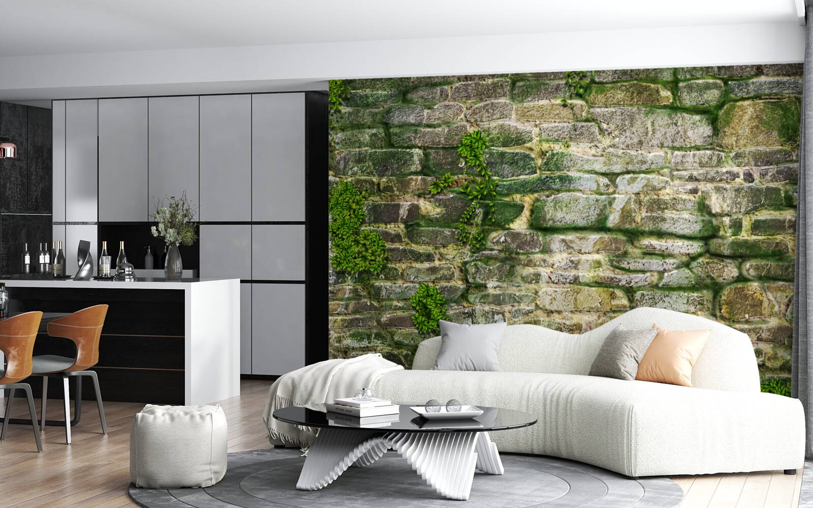 Fototapet piatră veche acoperită cu mușchi