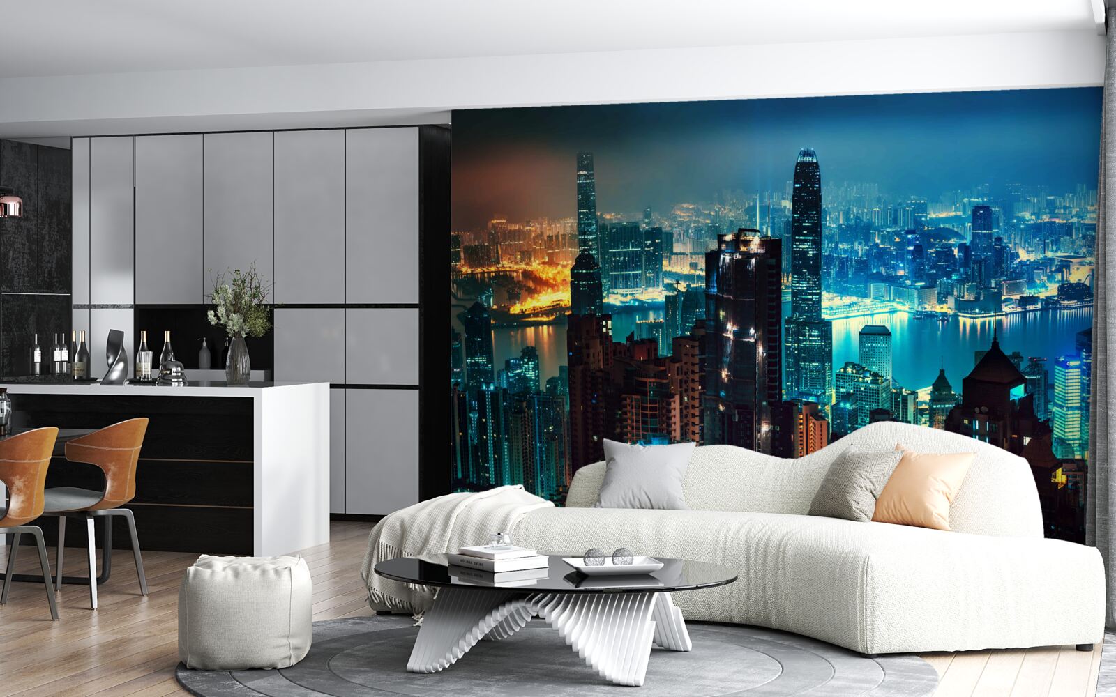 Fototapet vedere a unui oraș mare pe timp de noapte