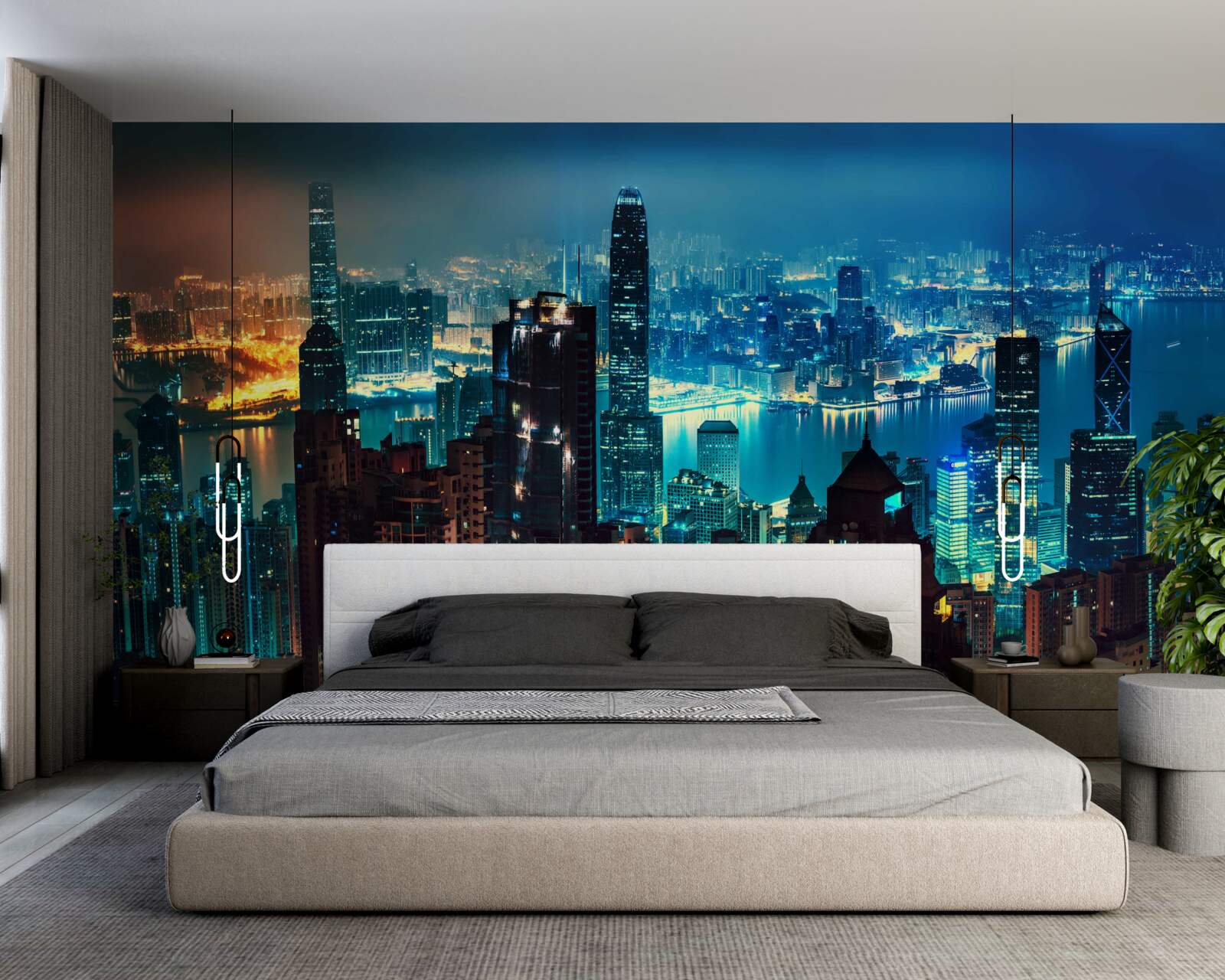 Fototapet vedere a unui oraș mare pe timp de noapte