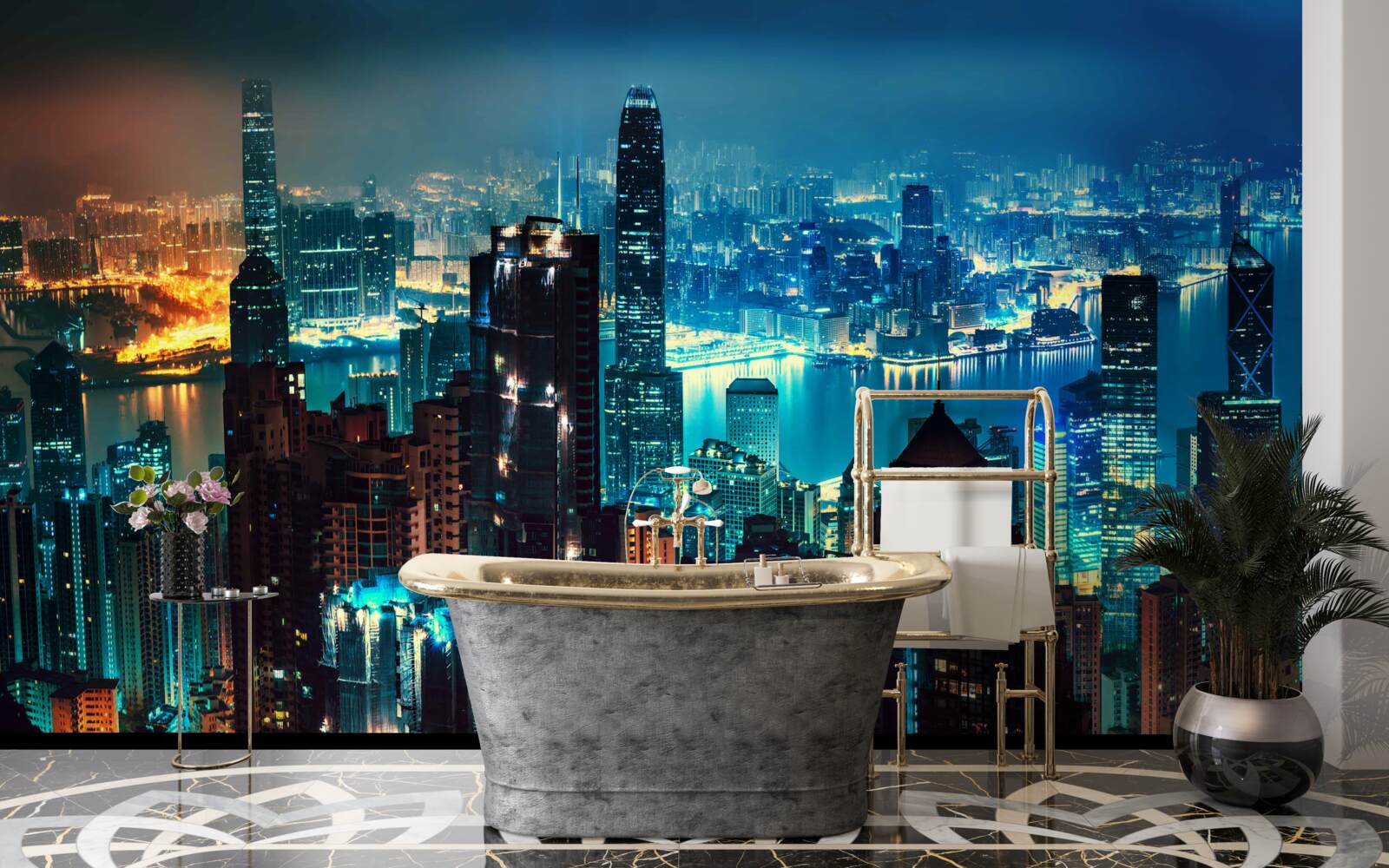 Fototapet vedere a unui oraș mare pe timp de noapte