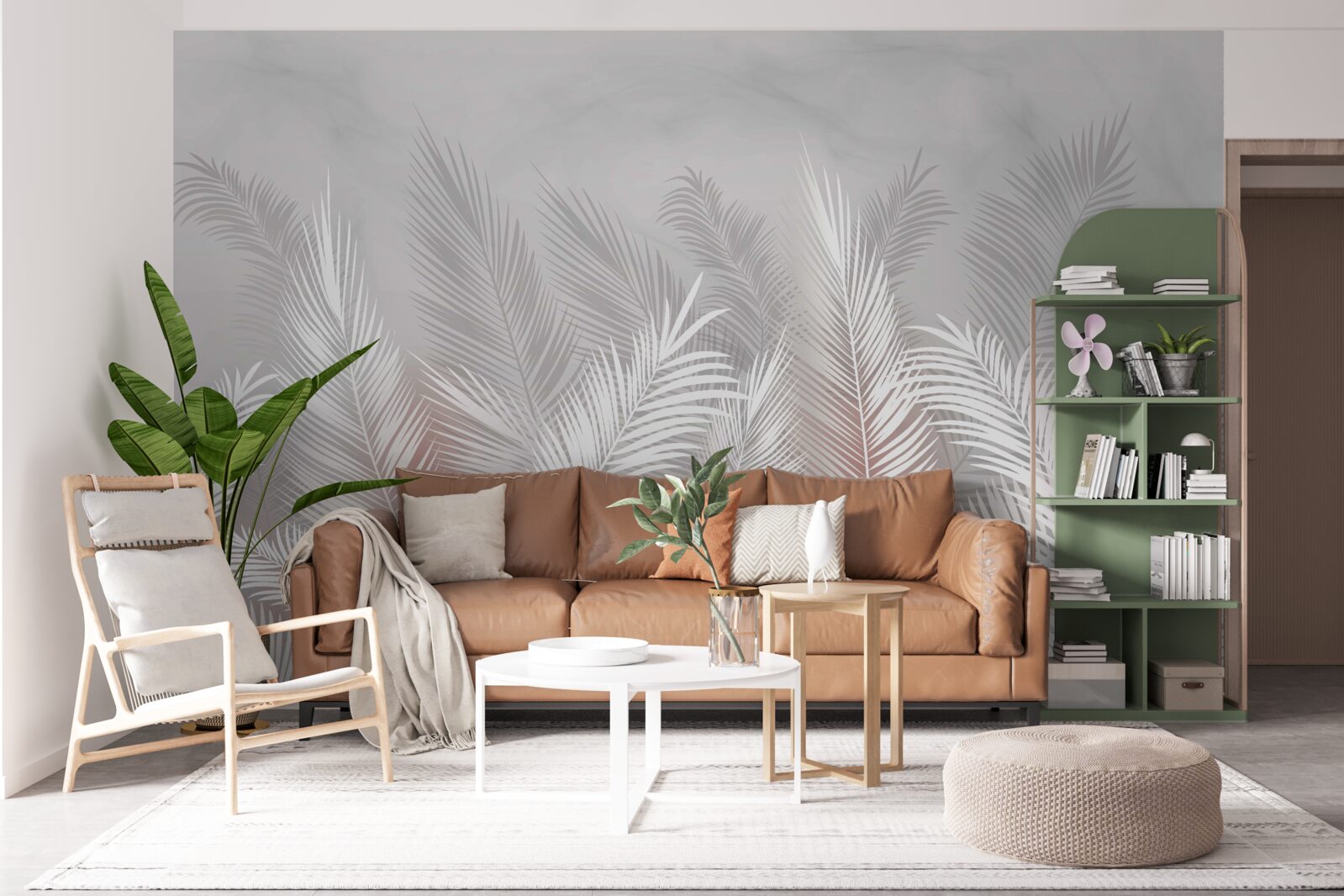 Fototapet frunze de palmier pe o suprafață luminoasă