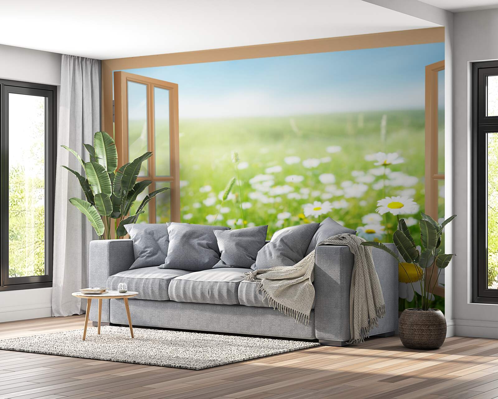 Fototapet panorama unui câmp de mușețel