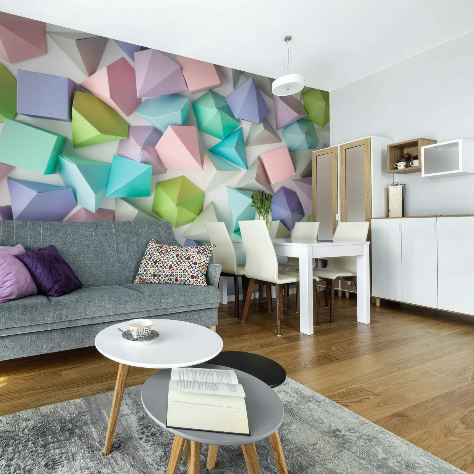 Fototapet figuri volumetrice în diferite culori și forme