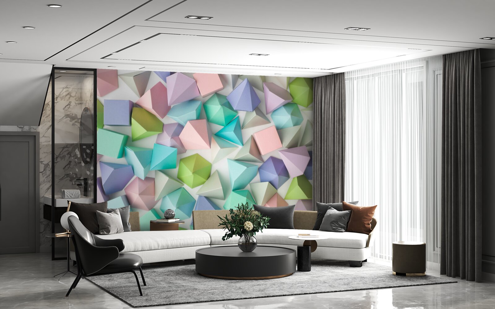 Fototapet figuri volumetrice în diferite culori și forme