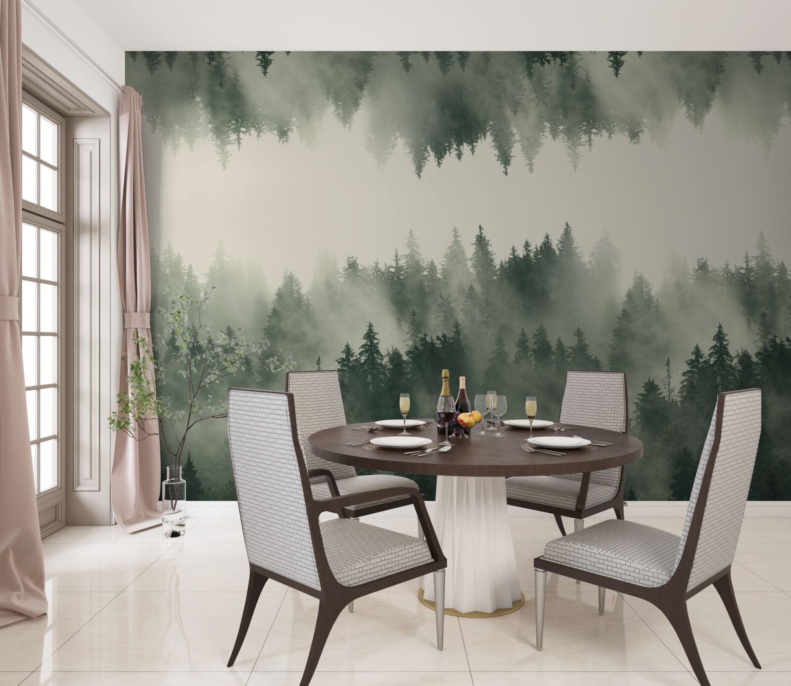 Fototapet pădure cețoasă cu vegetație densă