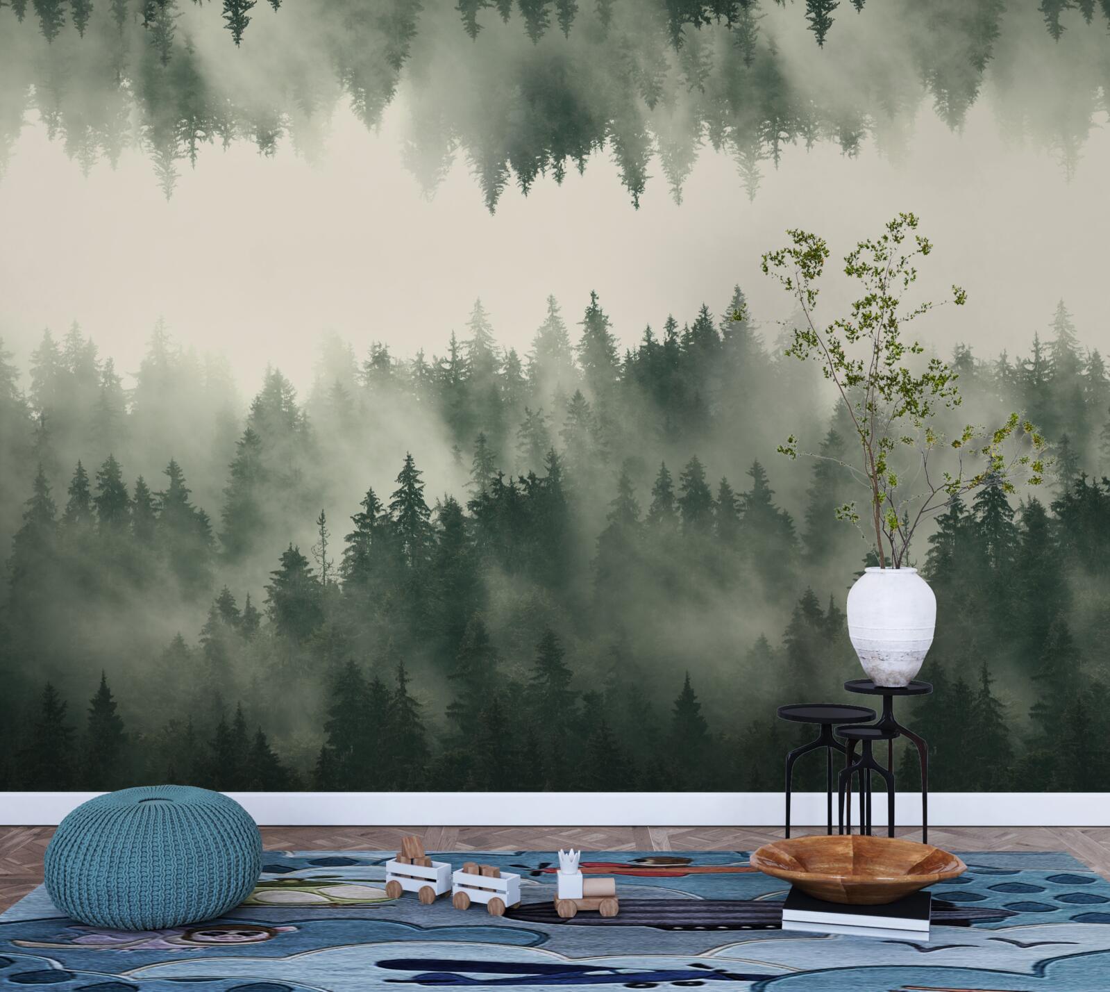 Fototapet pădure cețoasă cu vegetație densă