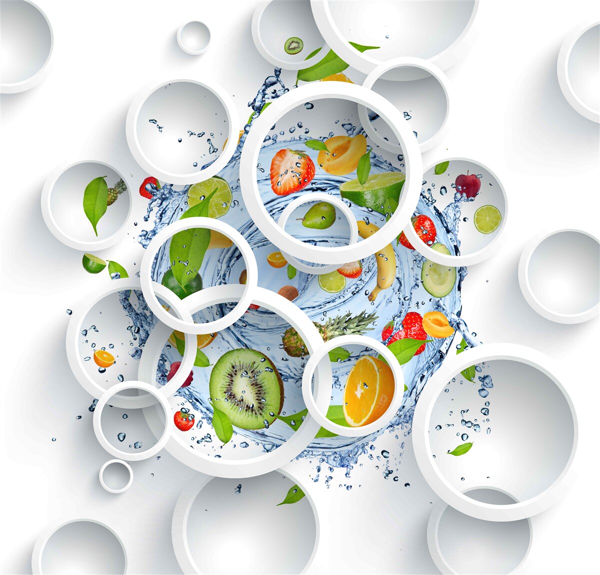 Fototapet cercuri albe și fructe