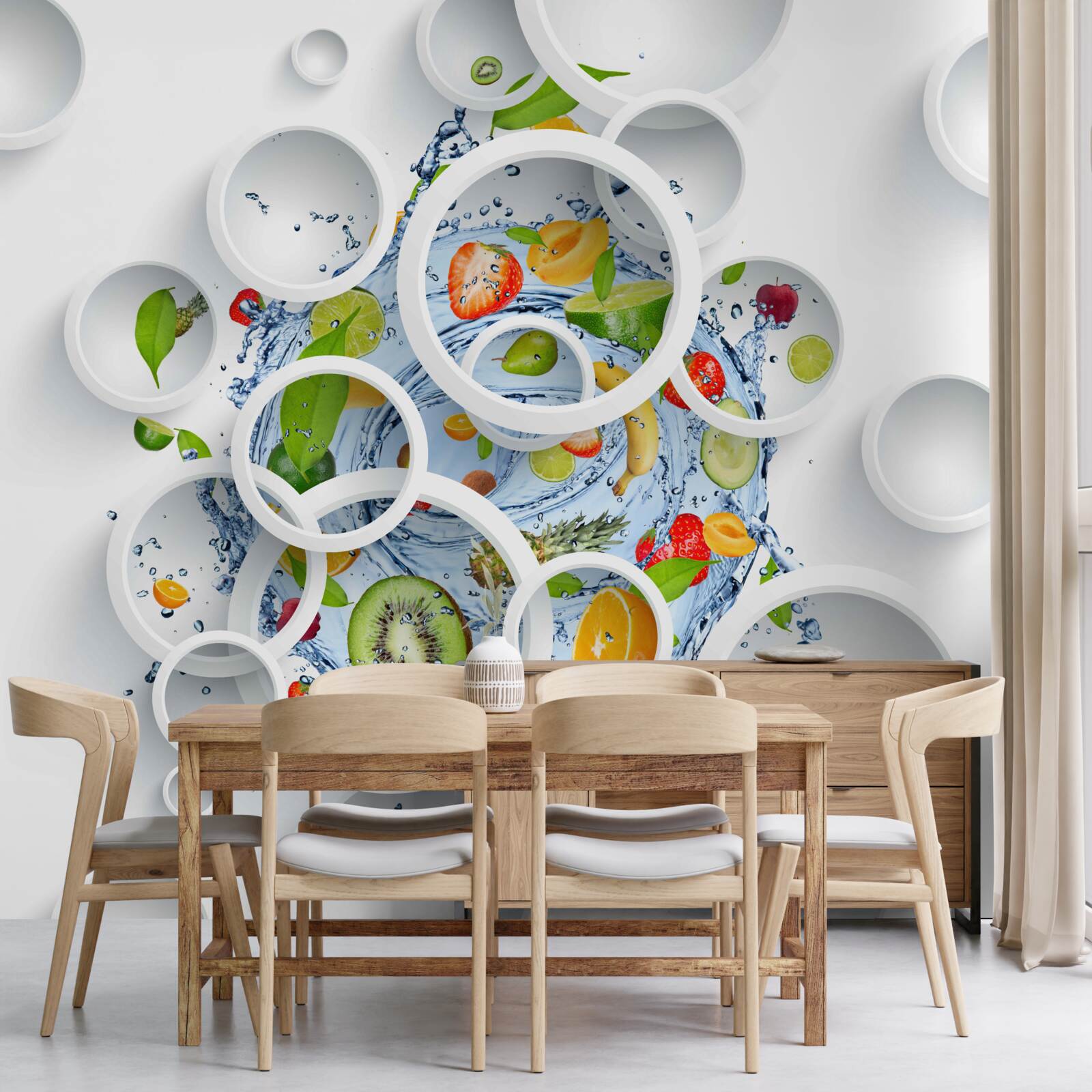 Fototapet cercuri albe și fructe