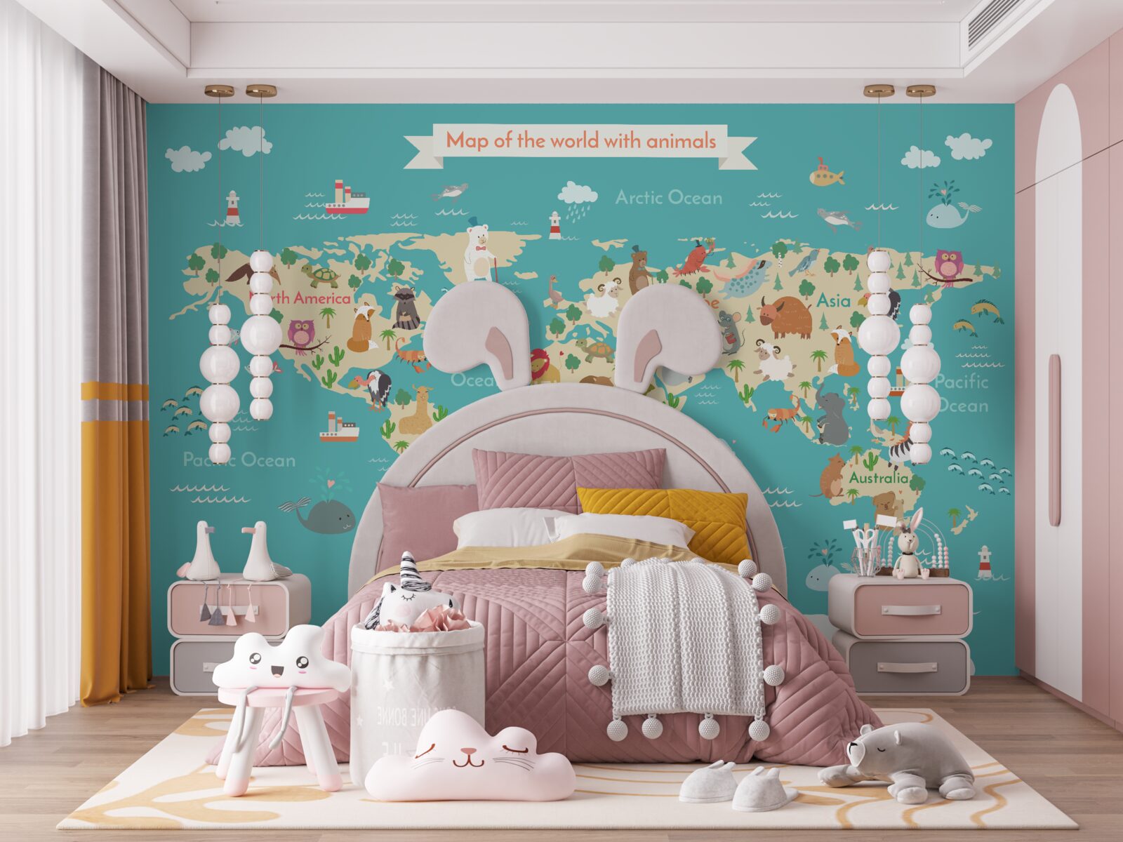 Fototapet hartă a lumii cu diverse elemente detaliate