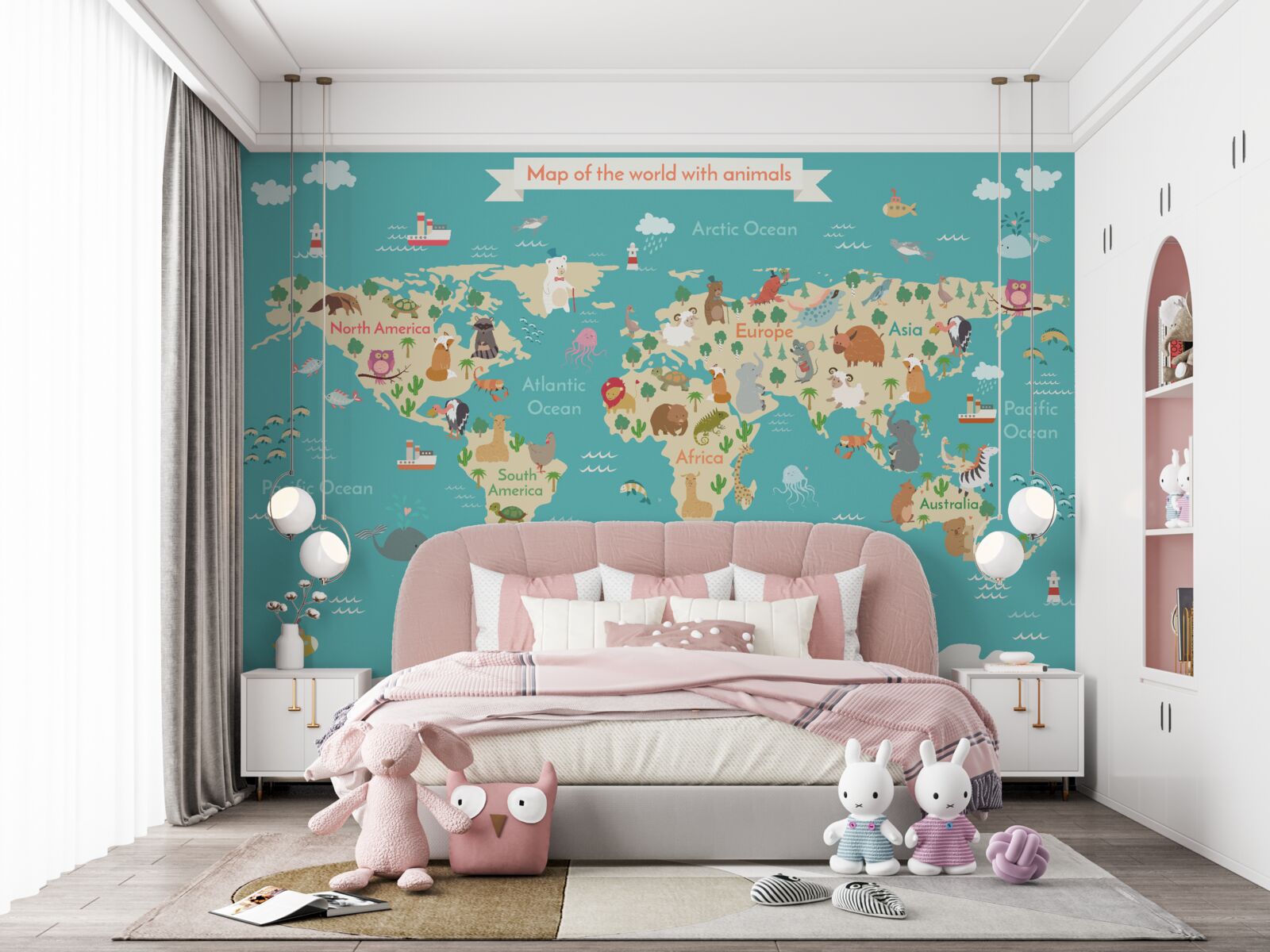 Fototapet hartă a lumii cu diverse elemente detaliate