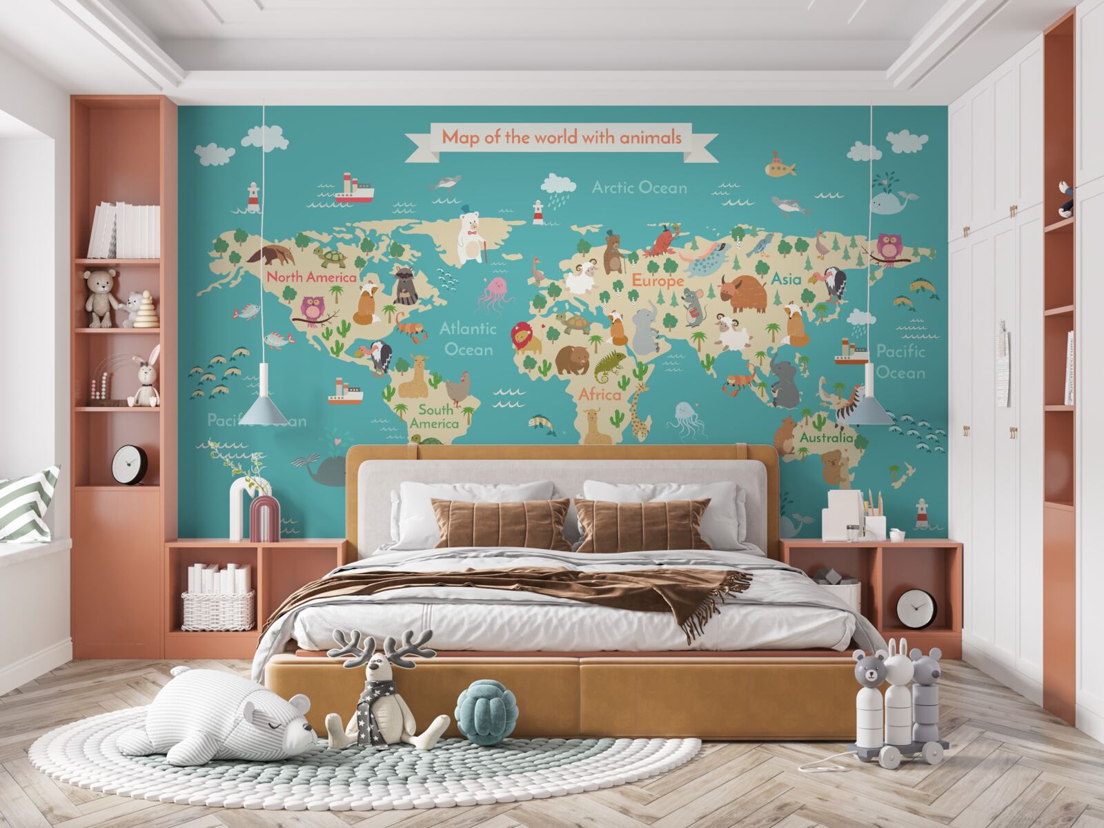 Fototapet hartă a lumii cu diverse elemente detaliate