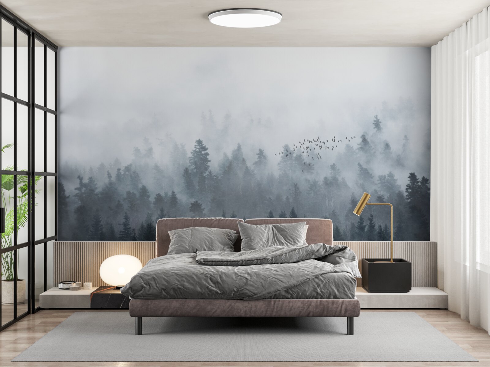 Fototapet pădure învăluită în ceață