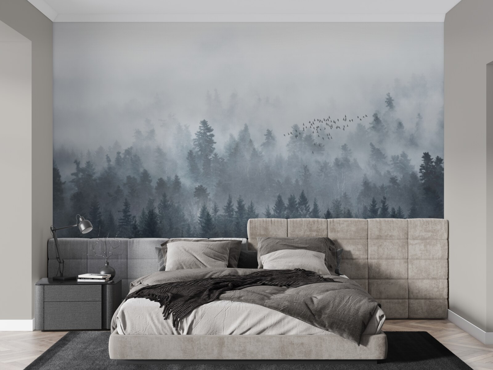 Fototapet pădure învăluită în ceață