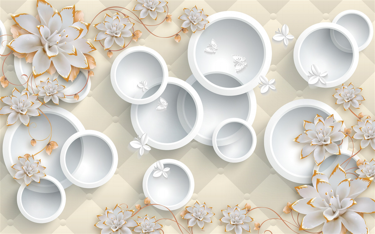 Fototapet fundal deschis cu cercuri albe