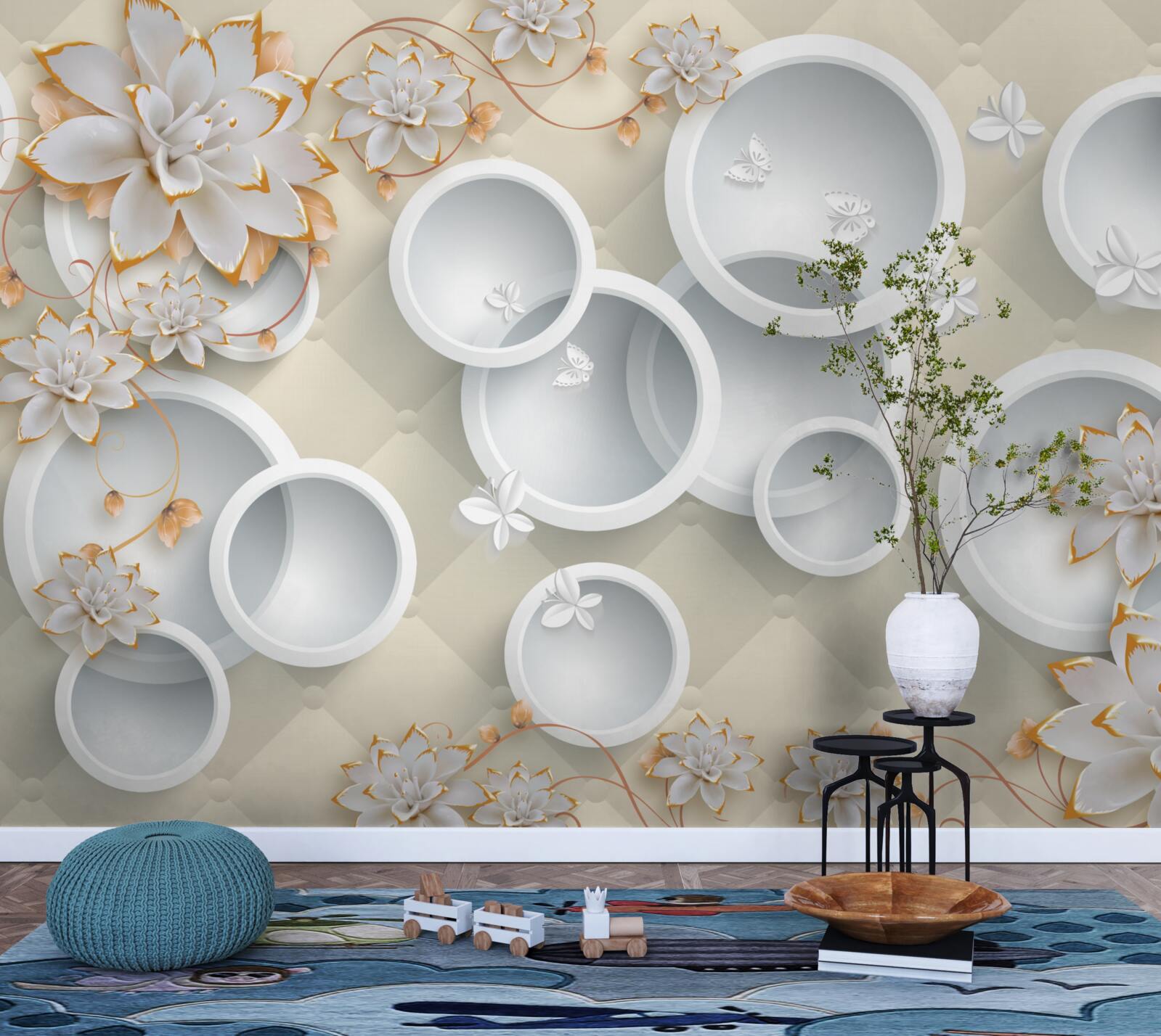 Fototapet fundal deschis cu cercuri albe