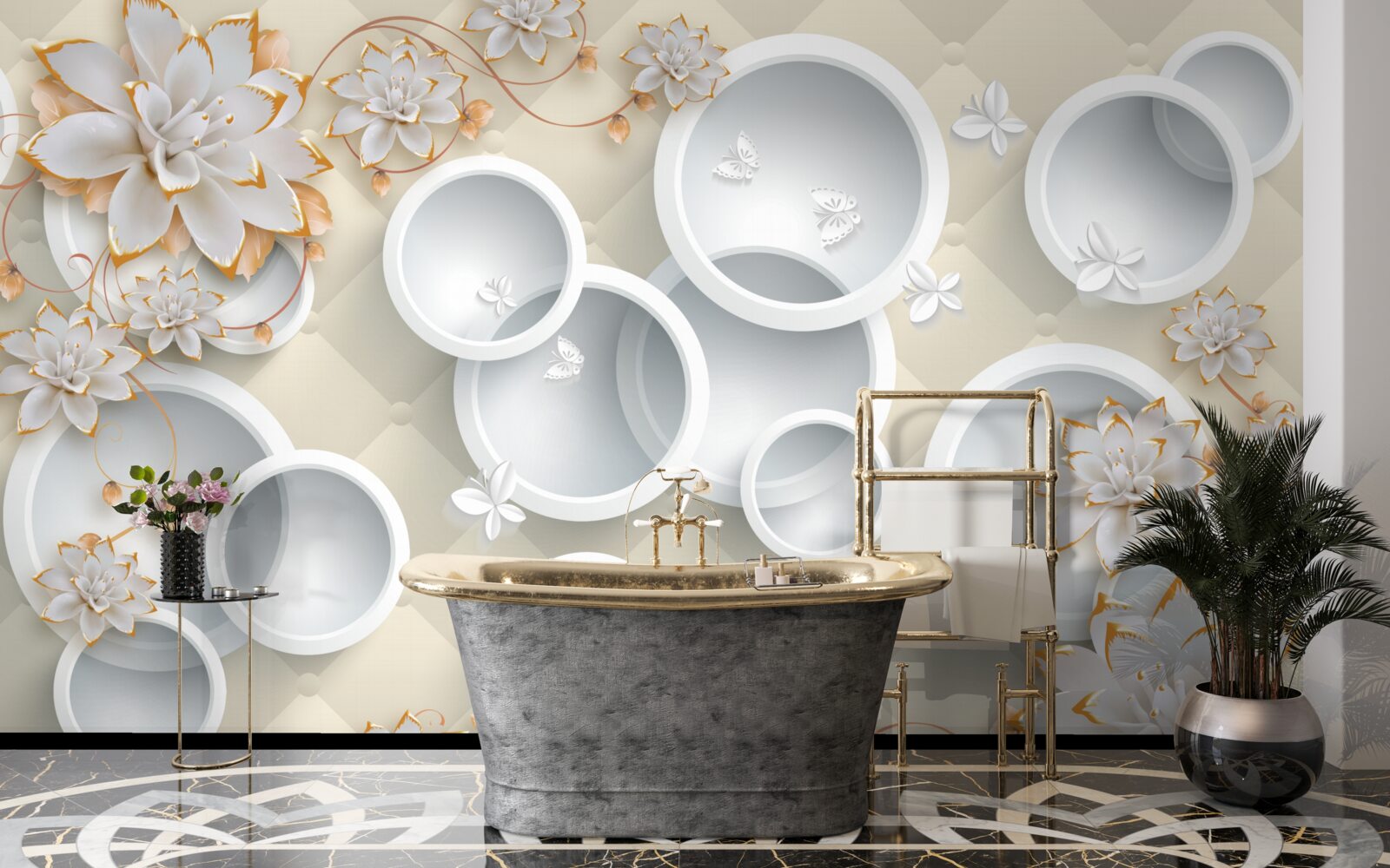 Fototapet fundal deschis cu cercuri albe