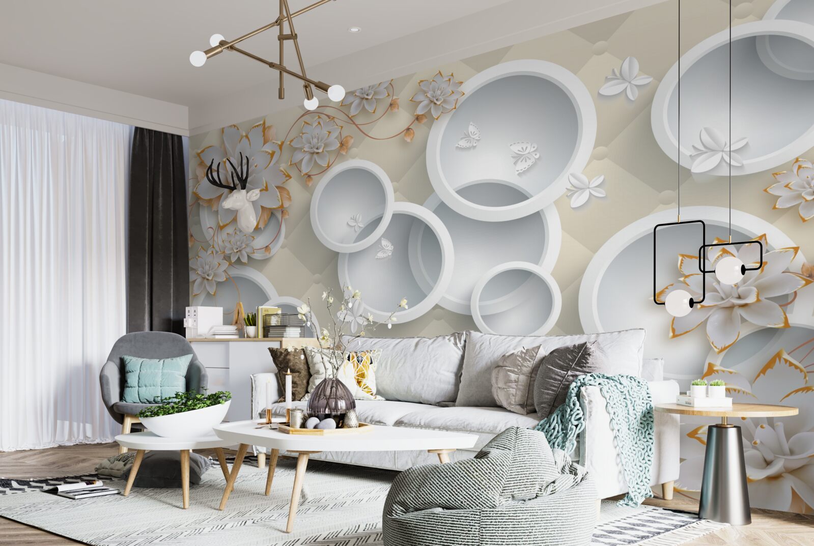 Fototapet fundal deschis cu cercuri albe