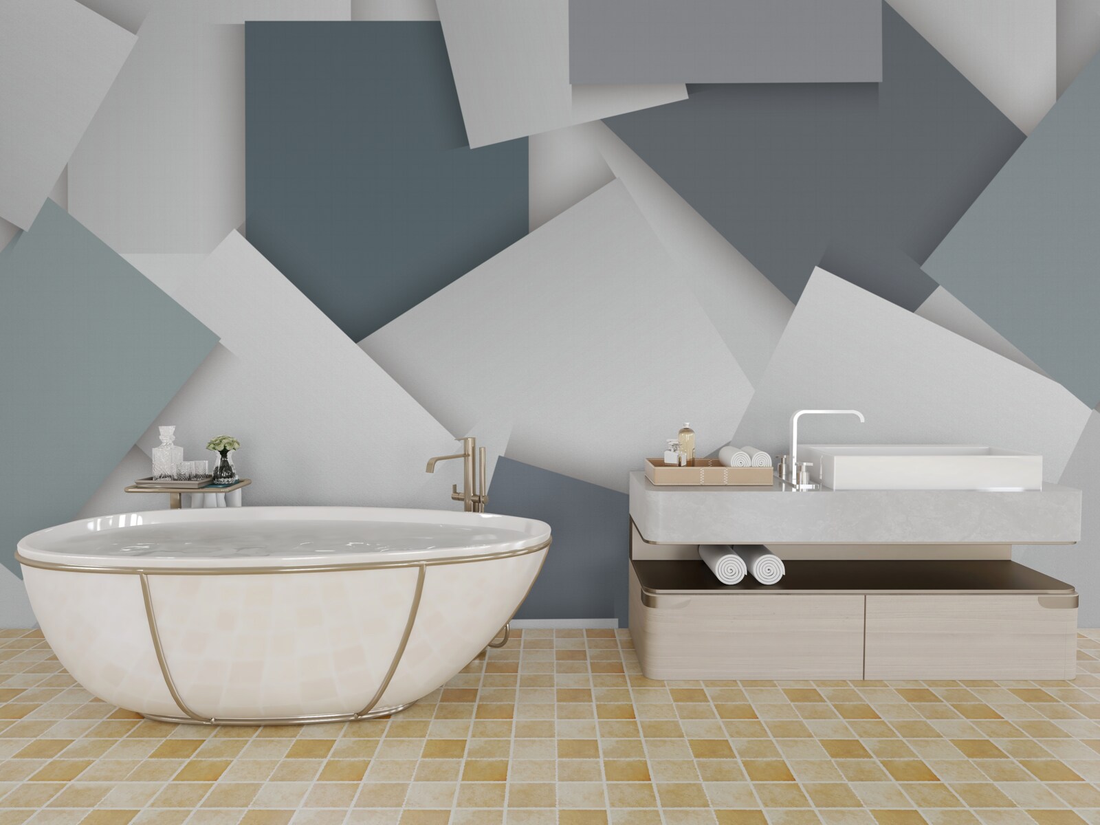 Fototapet pătratele sunt albe și gri