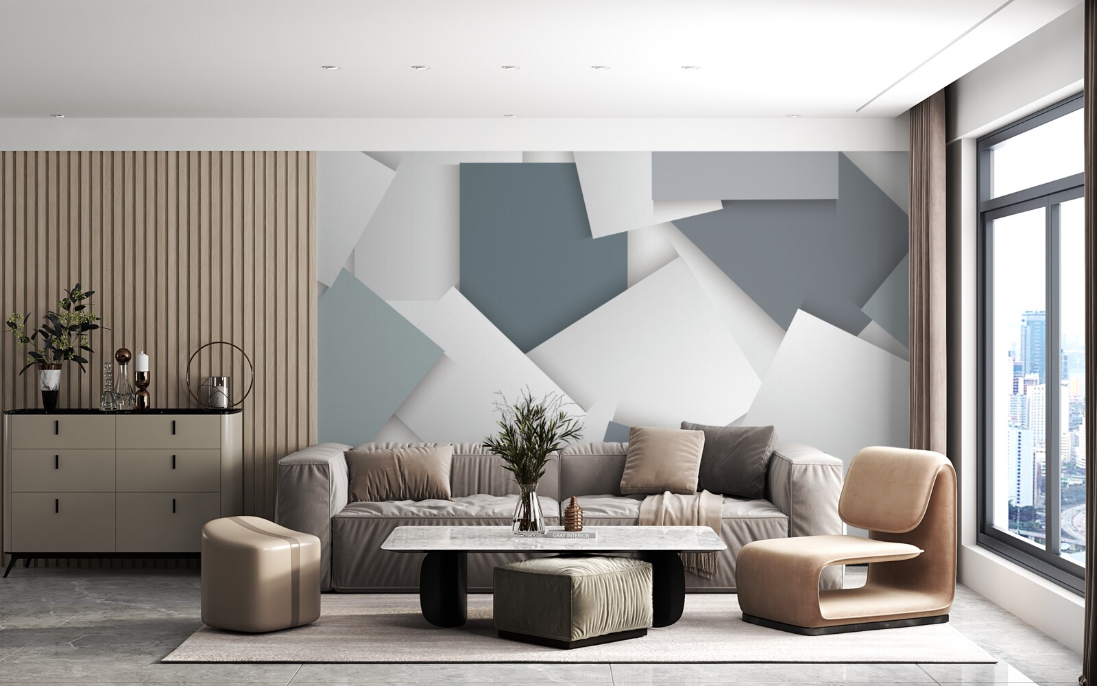 Fototapet pătratele sunt albe și gri