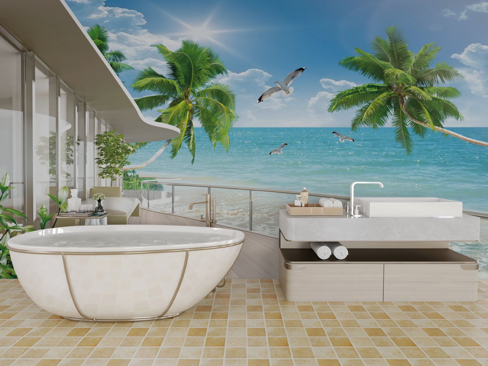 Fototapet vilă de lux lângă mare