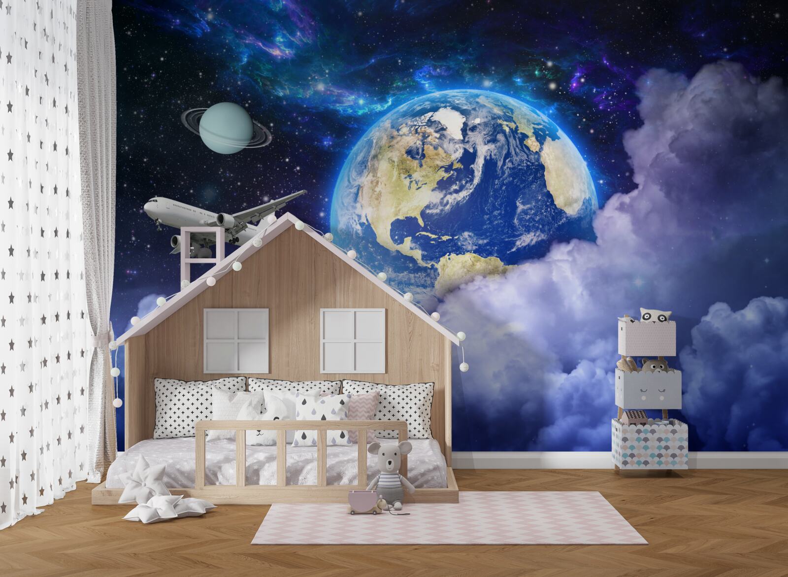 Fototapet avion și astronaut în spațiu